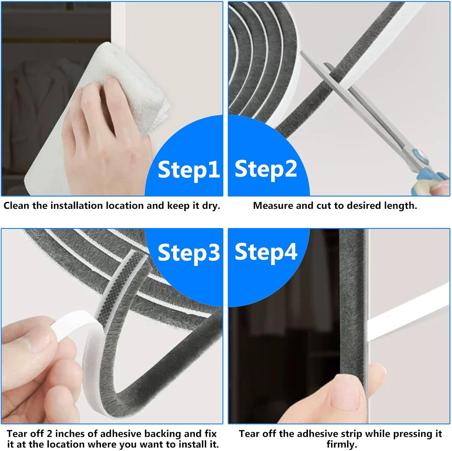 Weather Stripping Door Window Seal Strip 33 Ft, Selfadhesive Strong Adhesion, Soundproofing, Draft Blocker, Dustproof, Suitable for Doors and Windows Cabinet Doors, 0.2 Inch Thick, White