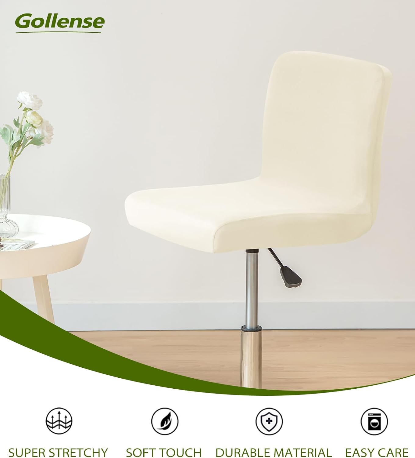 Gollense Bar Stool Covers Set of 4 Stretch Pub Counter Stool Chair Covers with Backs, Square Swivel Barstool Seat Slipcover with Elastic Bottom for Low Short Back Dining Chair (Beige) - Black image number 2