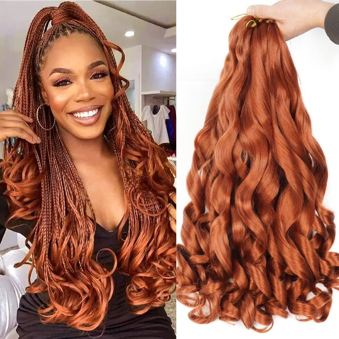 24 Inch French Curly Braiding Hair, 6 Packs. Pre-Stretched, Bouncy, Loose Wavy Synthetic Hair Extensions (613#)