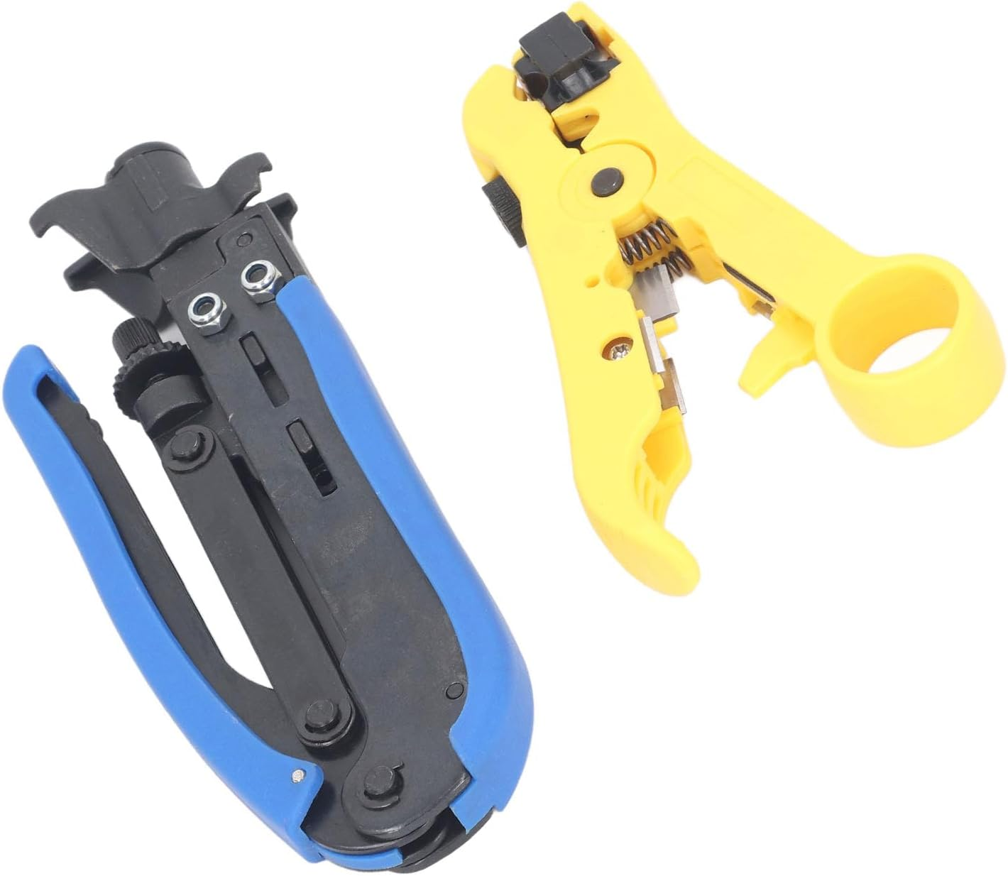 Coax Crimper Tool Kit, Adjustable Coaxial Cable Crimper Stripper with RG6 Connectors, Suitable for RG6, RG59, RG11, 75 5 7 Metric Imperial F Connectors, Indoor Use