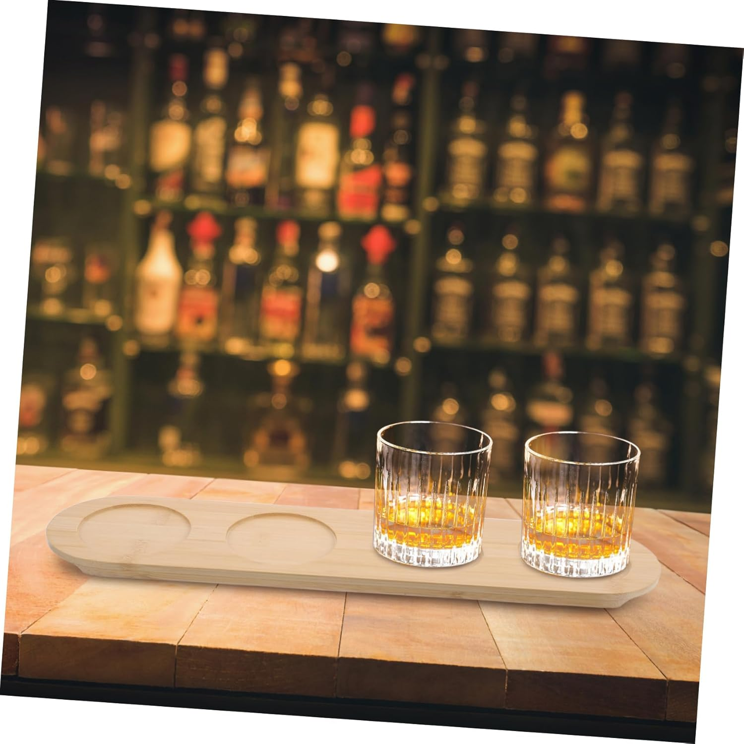 Garneck 4Hole Natural Bamboo Wine Coasters for Drinks Shot Holder Tray Holder for Servers Tasting Flight Boards Red Wine Glasses Whiskey Wooden Paddle Display Rack image number 6
