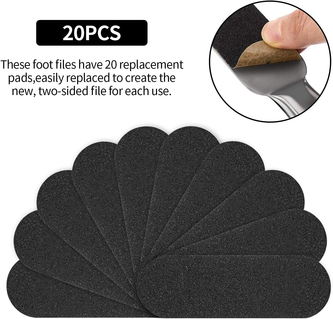 Mudder 2 Pieces Stainless Steel Pedicure Foot File Callus Remover Foot Scrubber Rasp with 20 Replaceable Coarse/Fine Double Side Reusable Pads for Care Cracked Skin Callus Remover Tool(Silver) - Ivory image number 3