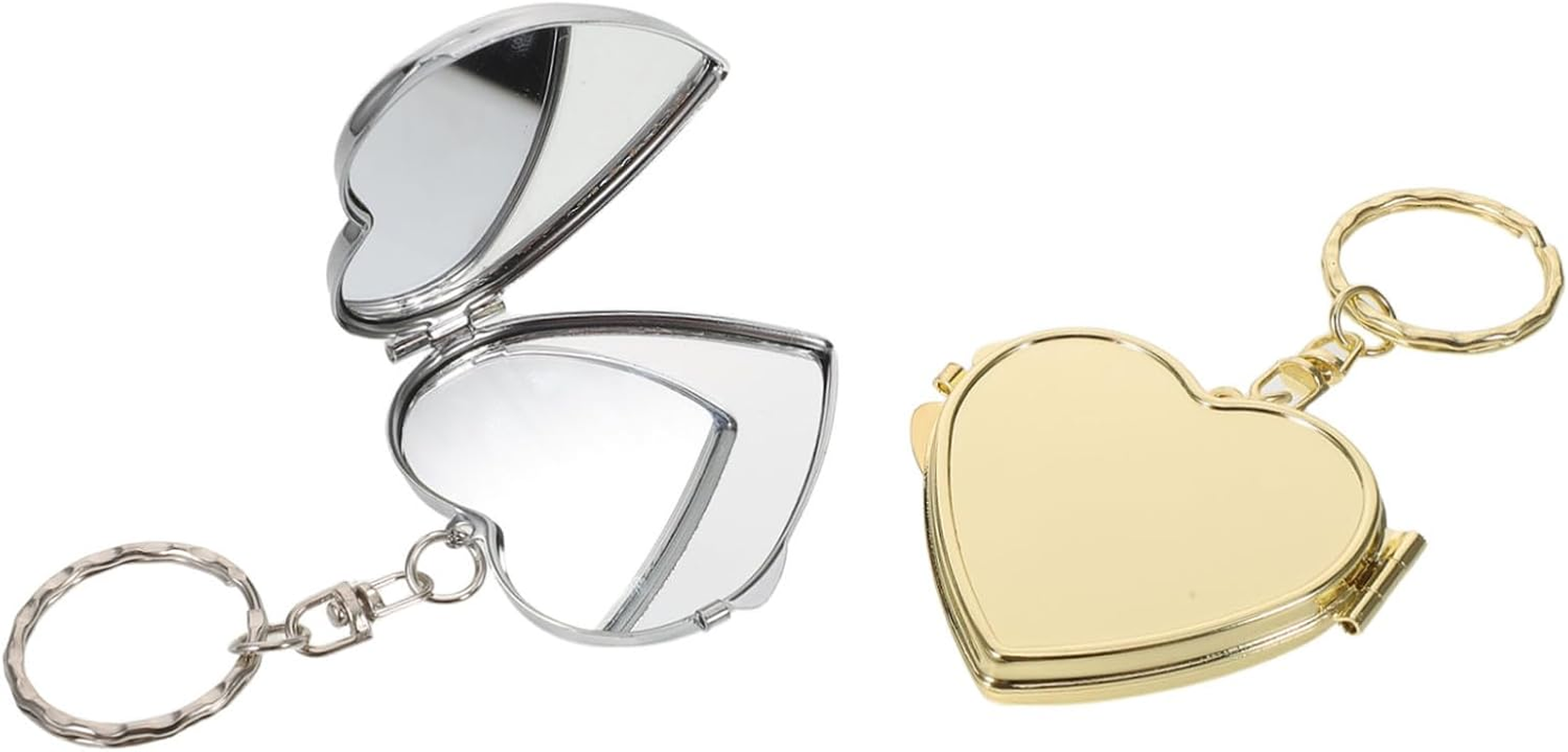 ROMISBABA 2Pcs Heart-Shaped Double Sided Folding Keychain Mirror for Metal Makeup Pocket Vanity Magnified Views Portable Cosmetic Accessory for Bags and Wallets Gold Silver image number 4