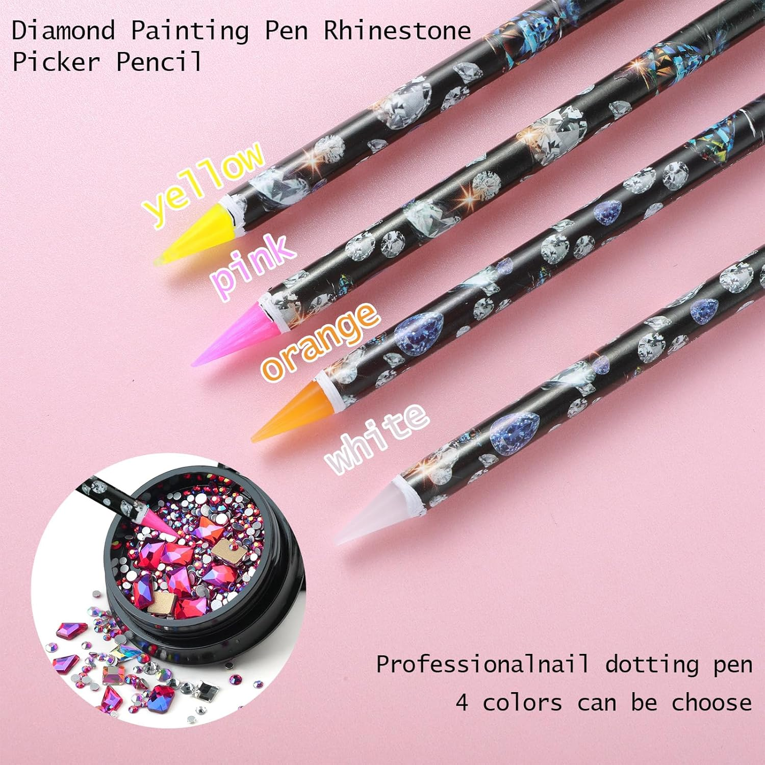 4 Pack Rhinestone Picker Tool, Self Adhesive Wax Pencil for Rhinestones, Rhinestone Pen Gem Picker Tool with Pencil Sharpener Nail Dotting Tool for Nail Art DIY Painting image number 6
