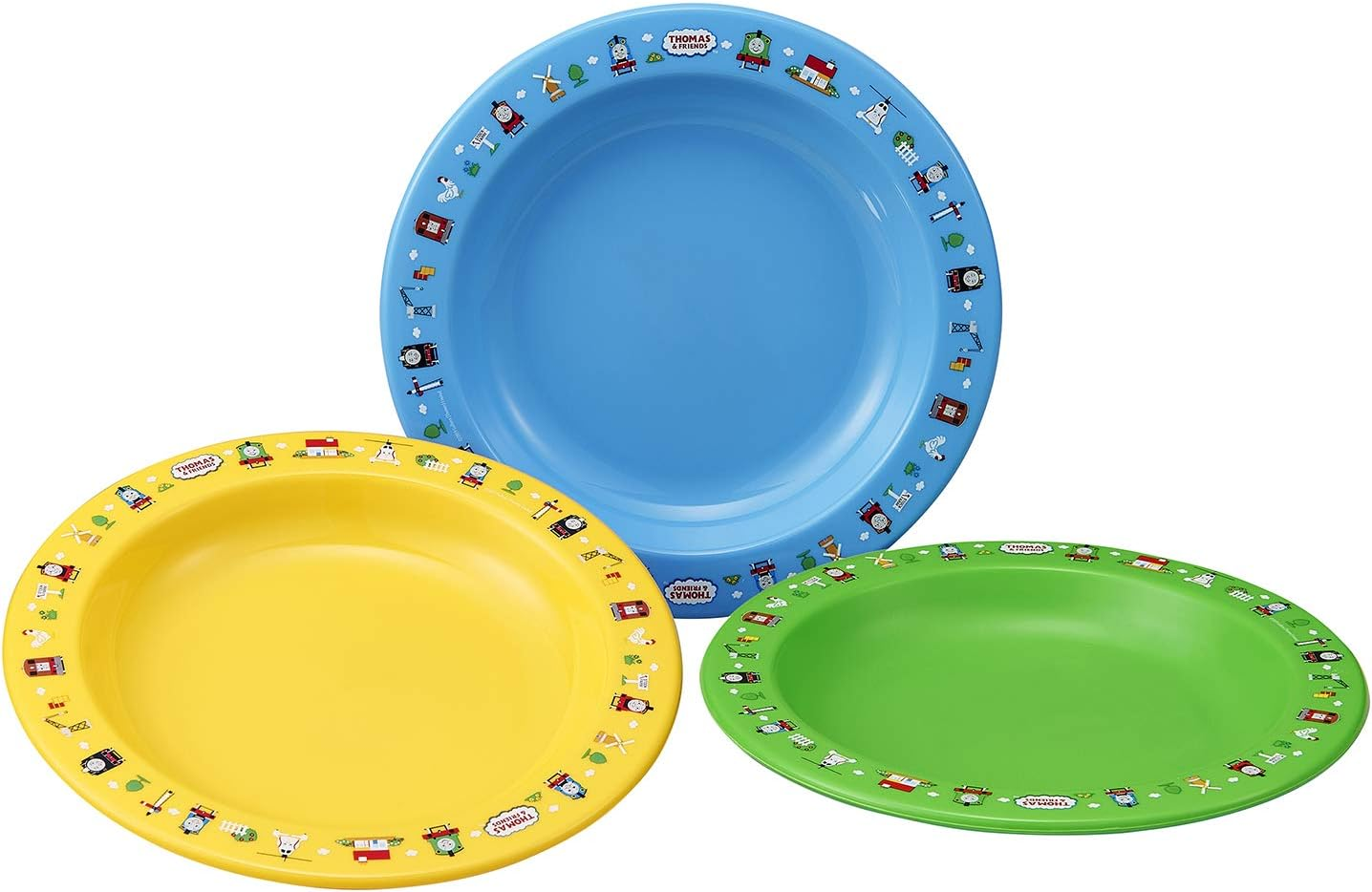 OSK PT-21 Children'S Tableware, Thomas the Tank Engine 3-Piece Set, Diameter Approx. 5.8 Inches (14.7 Cm), Microwave Safe, Made in Japan, Dishwasher Safe, Yellow/Green/Blue image number 1