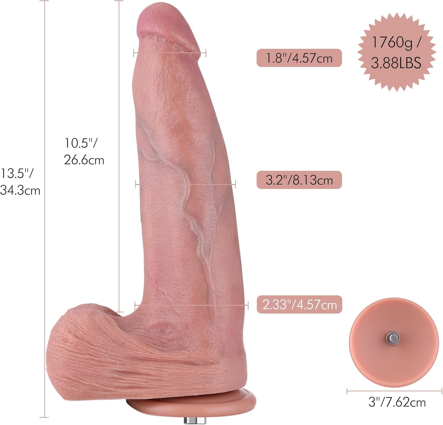 Hismith 13.5&rdquo; Gigantic Dual-Density Silicone Dildo, 10.5&rdquo; Insertable Length Dong with Kliclok System for Advanced User, XXL Size, Predi, Titan'S Girth Series image number 1