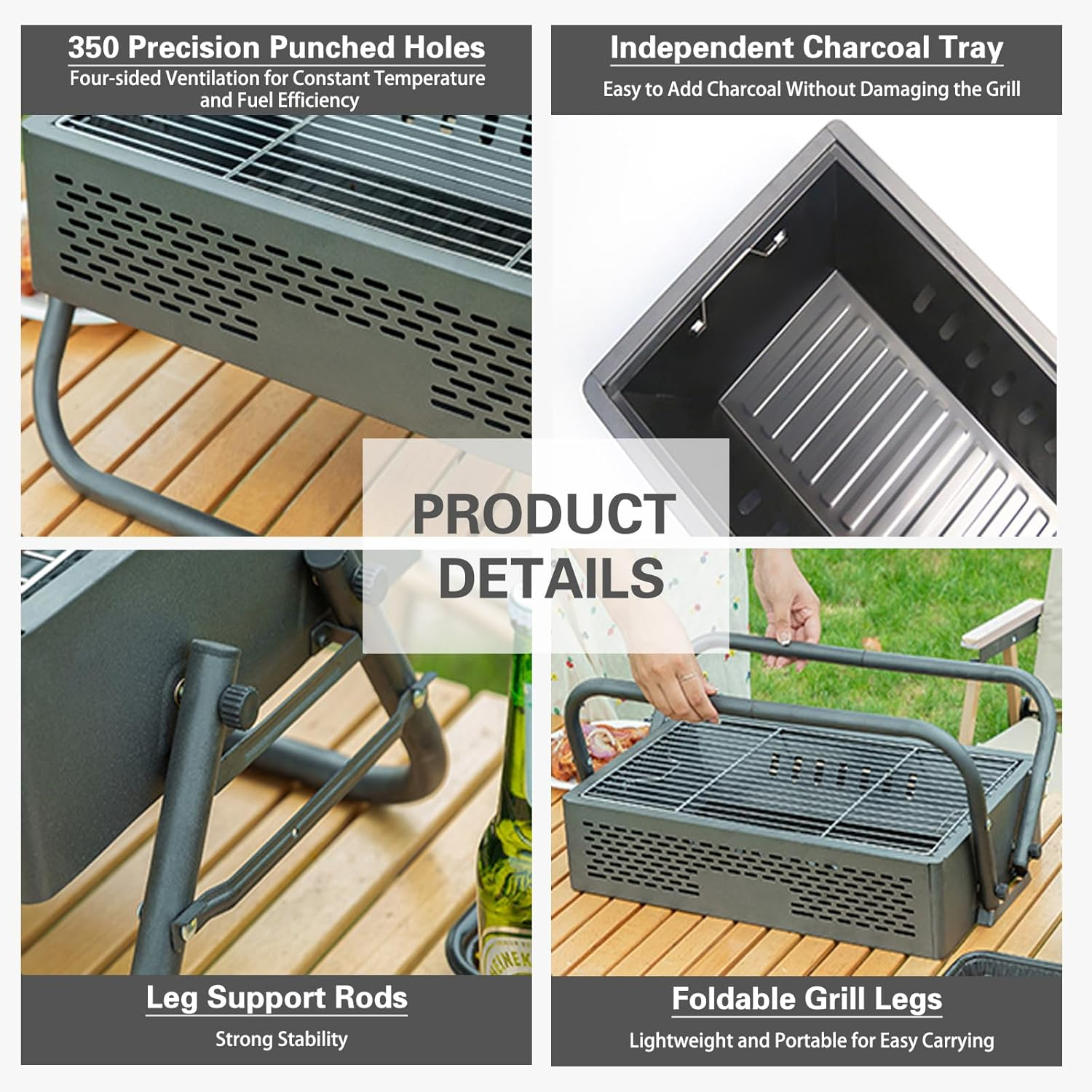 Barbecue Grill, Folding BBQ Tabletop Grill, Portable Barbecue Charcoal Grill, BBQ Tool Kits for Outdoor Grilling Cooking Camping Hiking Picnics Tailgating Backpacking Party image number 6