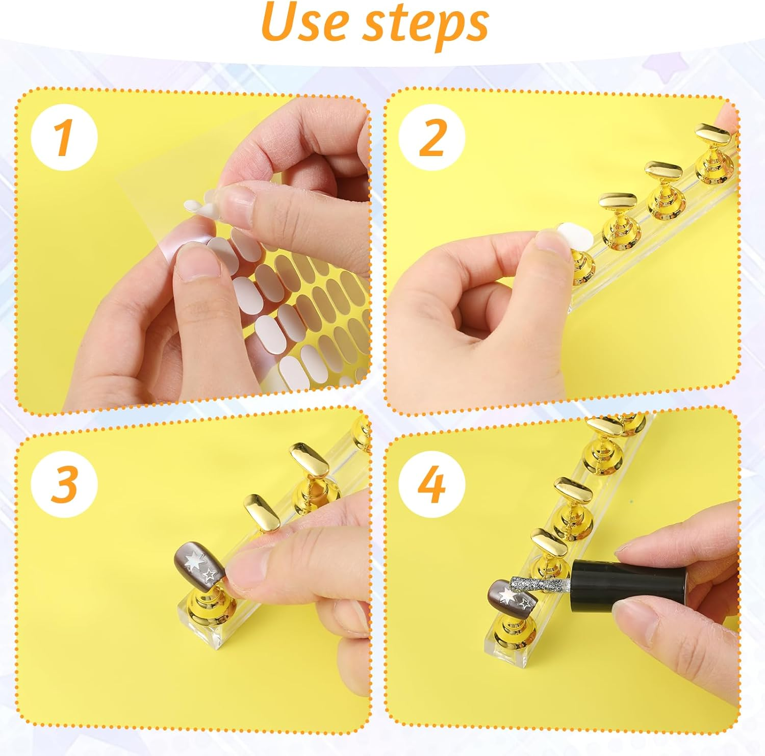 Prasacco Nail Stand, Gold Acrylic Nail Practice Stand, Magnetic Nail Holder, Nail Display Stand for Press on Nails Display with Double-Sided Tape for Manicure Tool image number 1