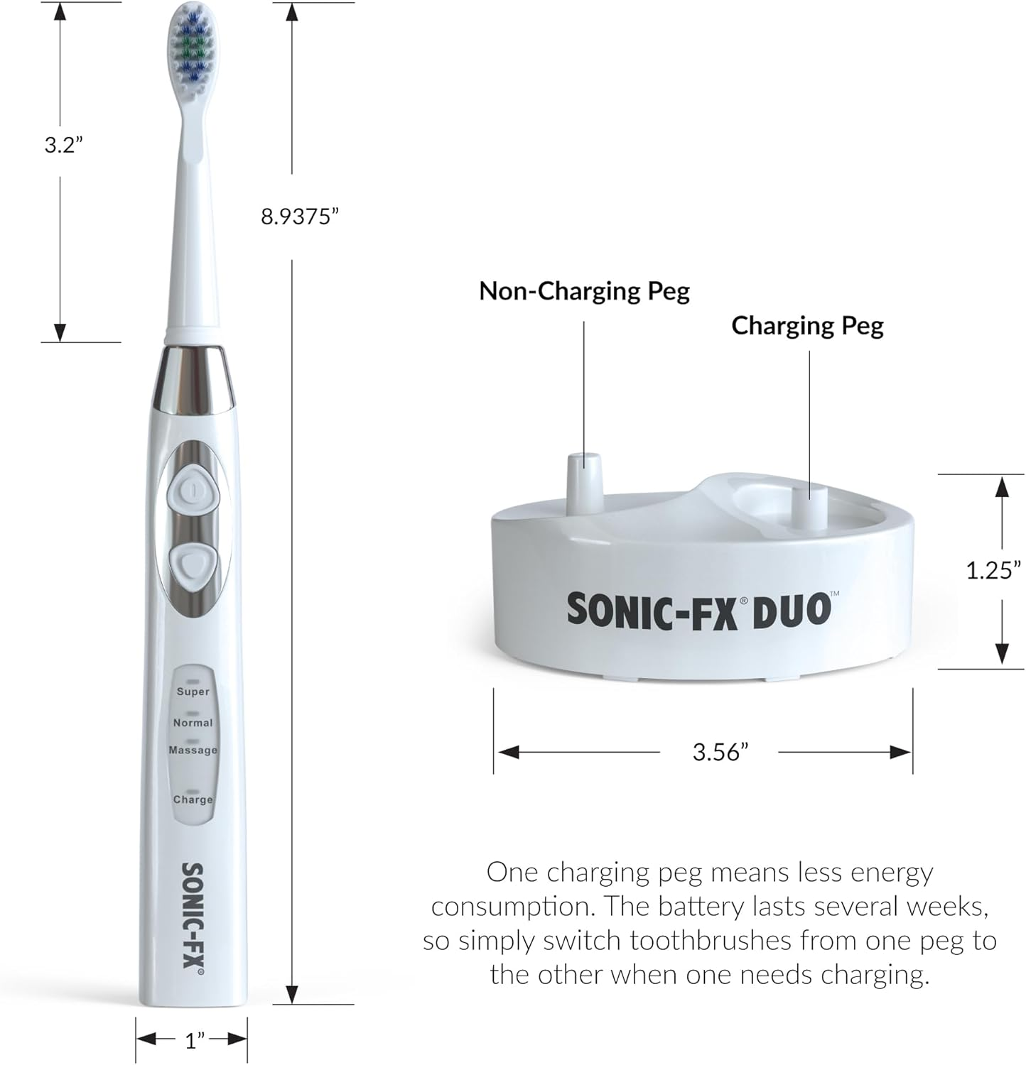Sonic-Fx DUO Dual Handle Whitening Electric Toothbrushes - 3 Modes with Smart Timers - 12 Brush Heads & 2 Interdental Heads with Charging Dock (His & Hers) - Black image number 2