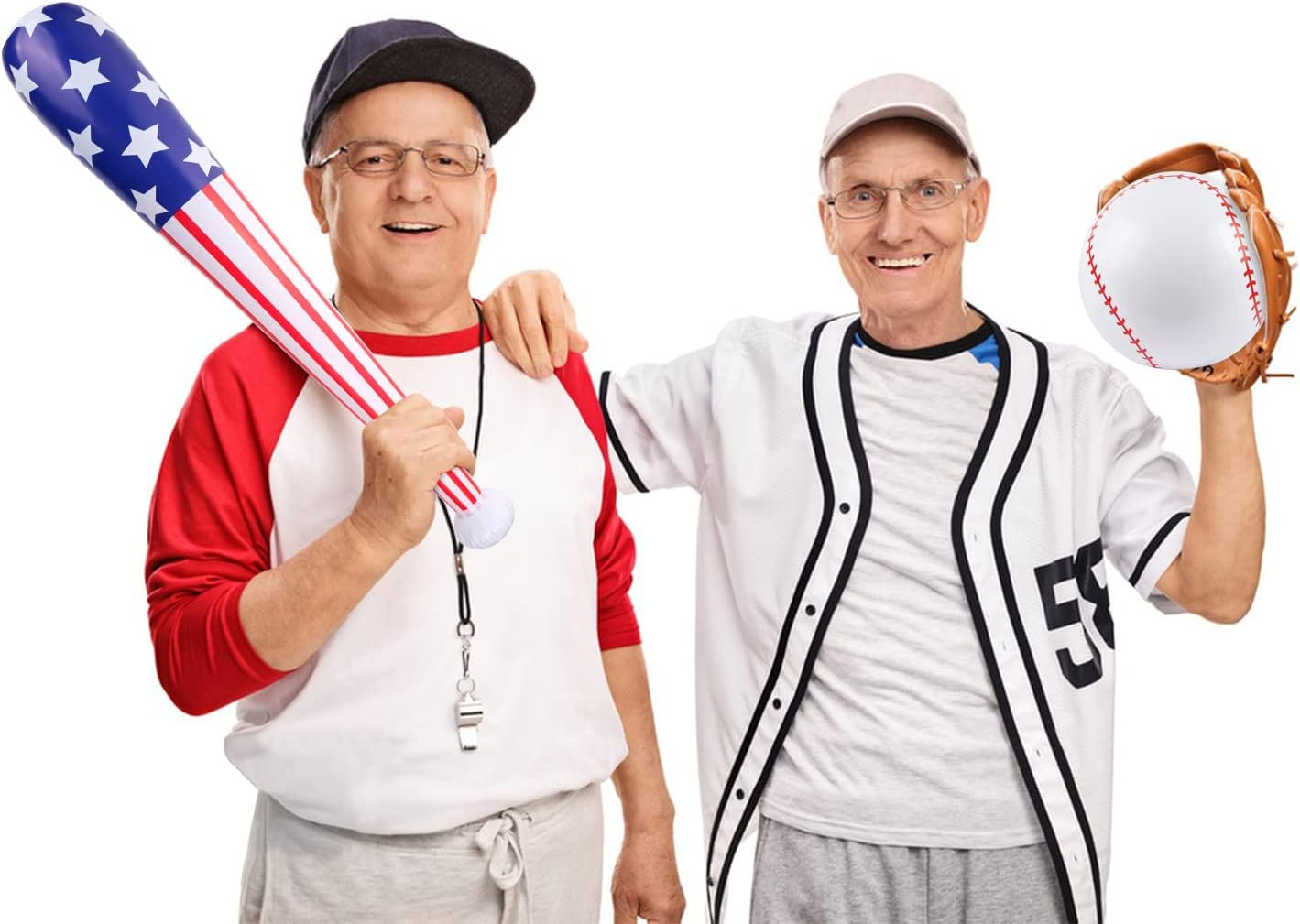 2 Pcs American Flag Inflatable Baseball and Bat, Blow up Beach Ball, Sports Theme Party Favors for Kids Adult Pool, Sports Game Birthday Carnival Decor Photo Props image number 3