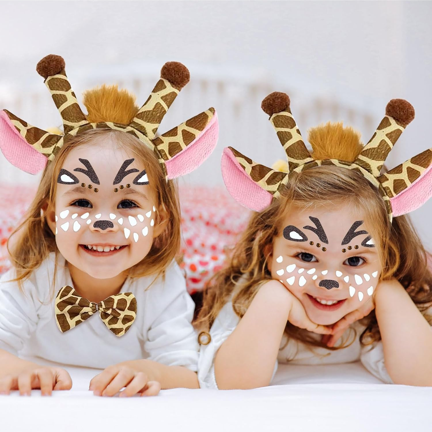 SAIIURV 5 Pieces Giraffe Headband Costume, Halloween Deer Ears Headband Bowtie Tail Deer Face Tattoo Stickers Girls Princess Tutu Skirt, Animal Costume Party Fancy Dress up for Kids Girls image number 3