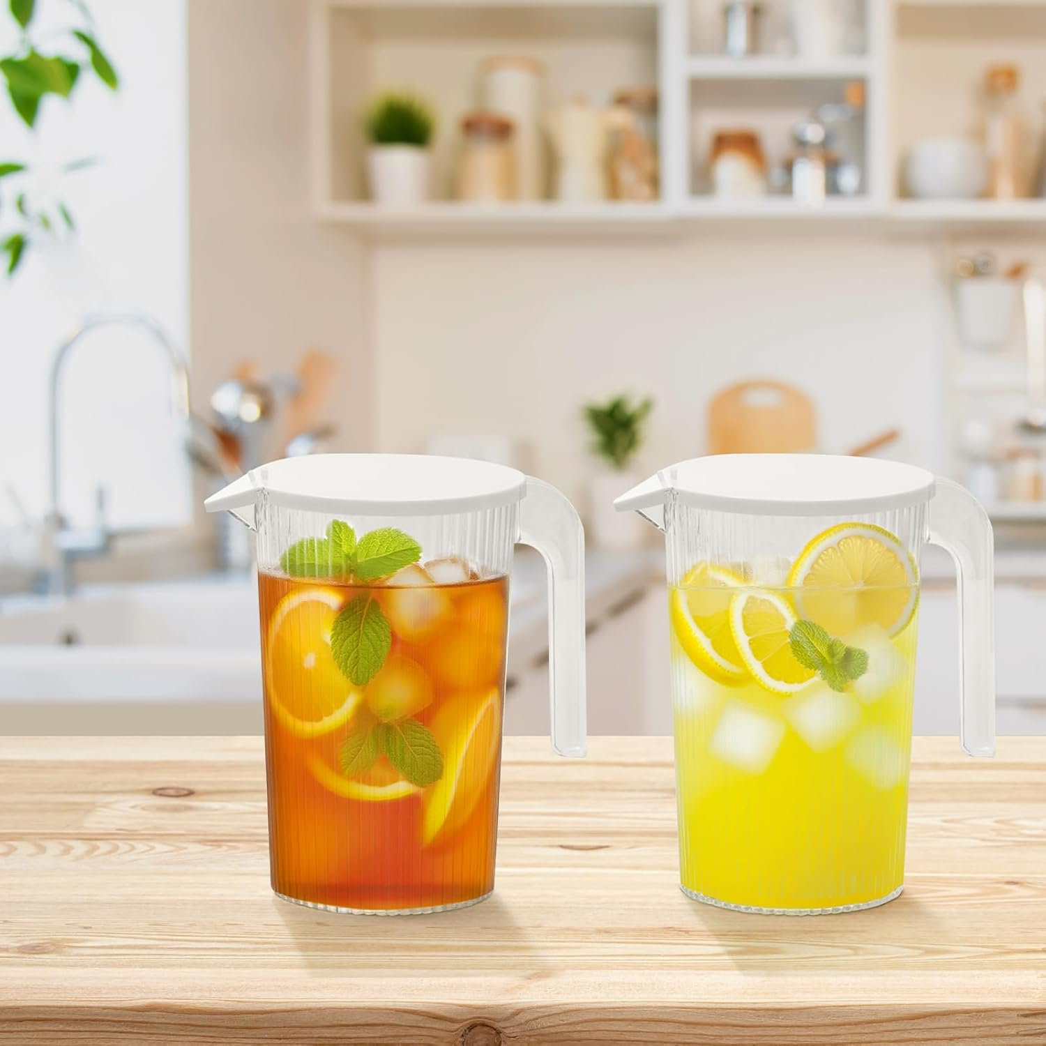 Lifewit Pitcher with Lid, 50 Oz Water Jug BAP Free Plastic, Containers Juice, Ice Tea, Drink, Lemonade Pitchers for Fridge, 2 Pack image number 3