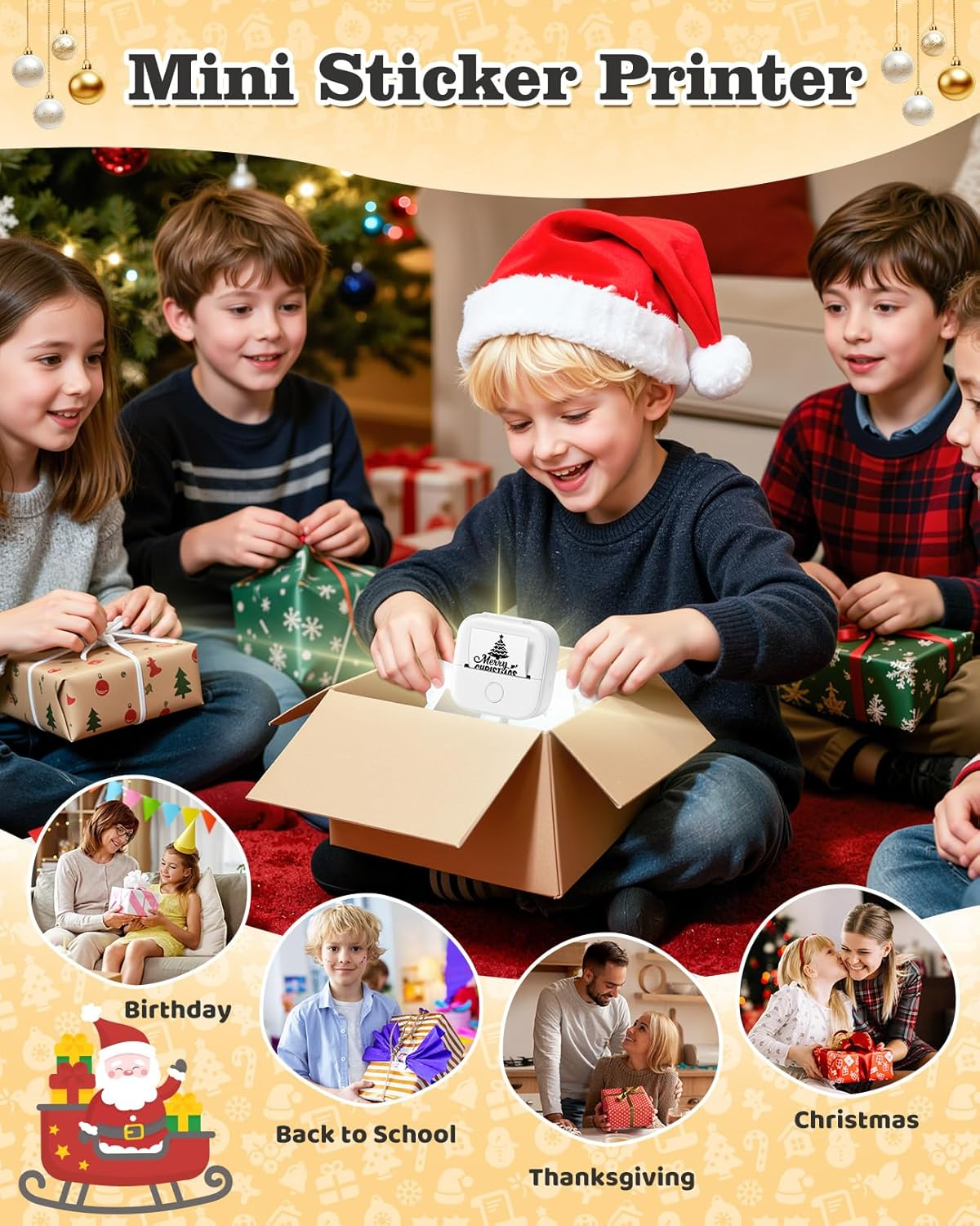 Mini Sticker Printer - T02 Portable Pocket Printer with 3 Rolls Paper, Bluetooth Photo Picture Printer for Students Birthday, Compatible with Phone & Tablet, White