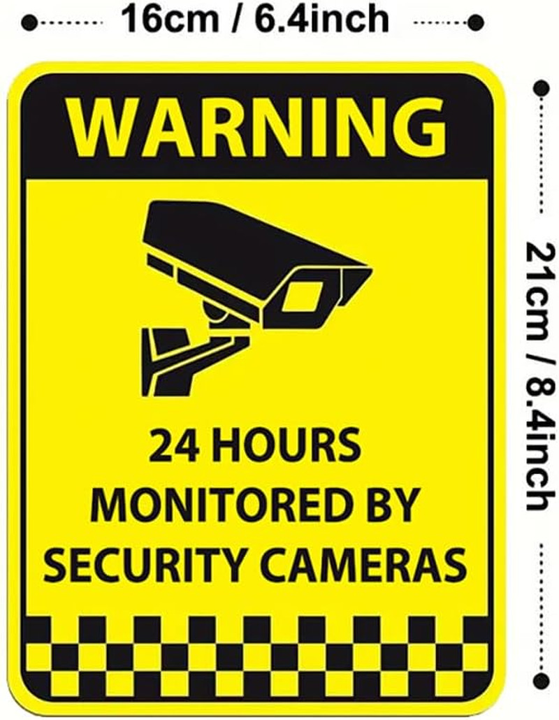 CCTV Signs Video Surveillance Sticker 24 Hours Video Recoding Sticker Self-Adhesive No Trespassing Warning Sign for Window Door Business (Yellow 2Pack) image number 5