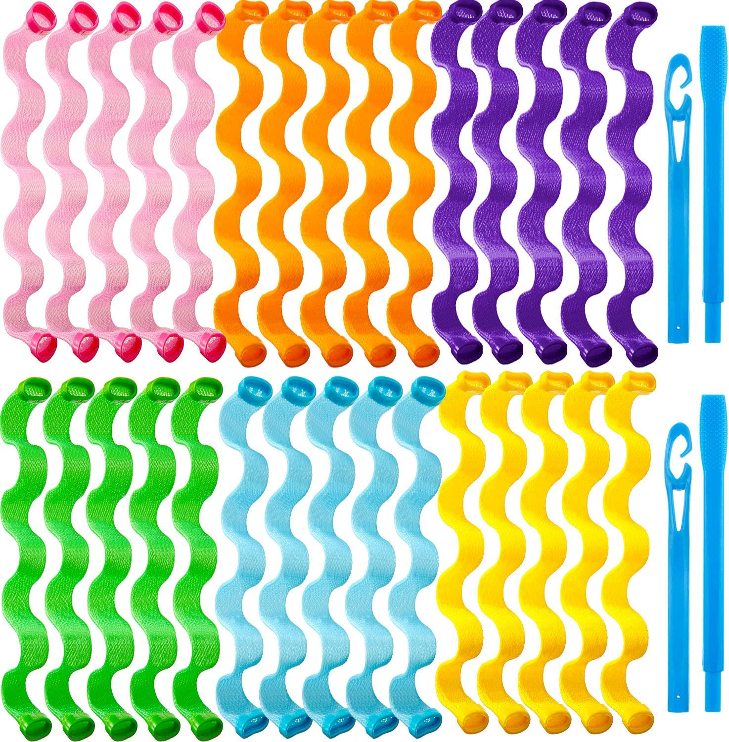 30 Pieces Heatless Waves Curlers Spiral Curls Styling Kit No Heat Hair Waver Spiral Curlers Rollers with 2 Pieces Styling Hooks for Most Hairstyles (25 Cm) image number 6