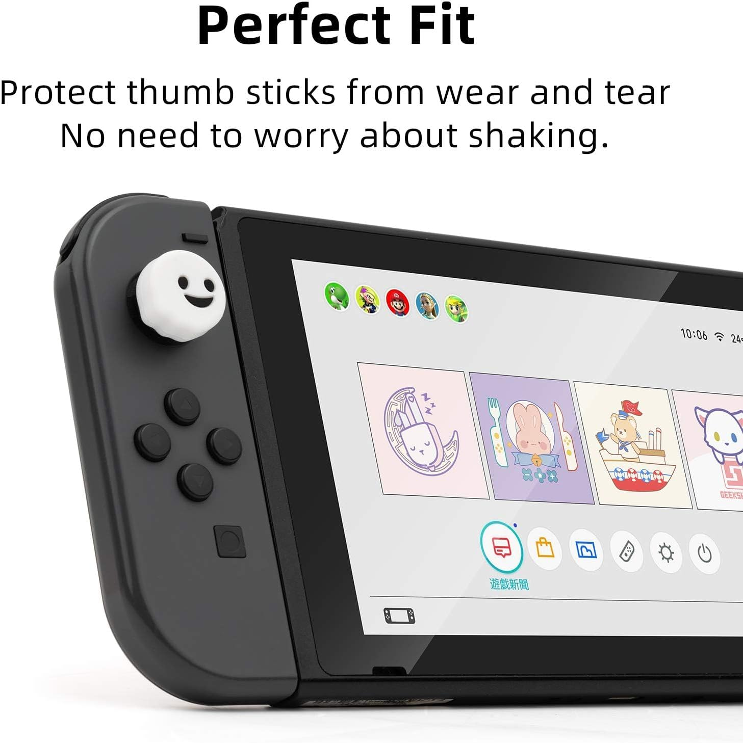 Geekshare 4PCS Cute Ghost Thumb Grip Caps, Soft Silicone Joystick Cover Compatible with Switch/Oled/Switch Lite - Black&White