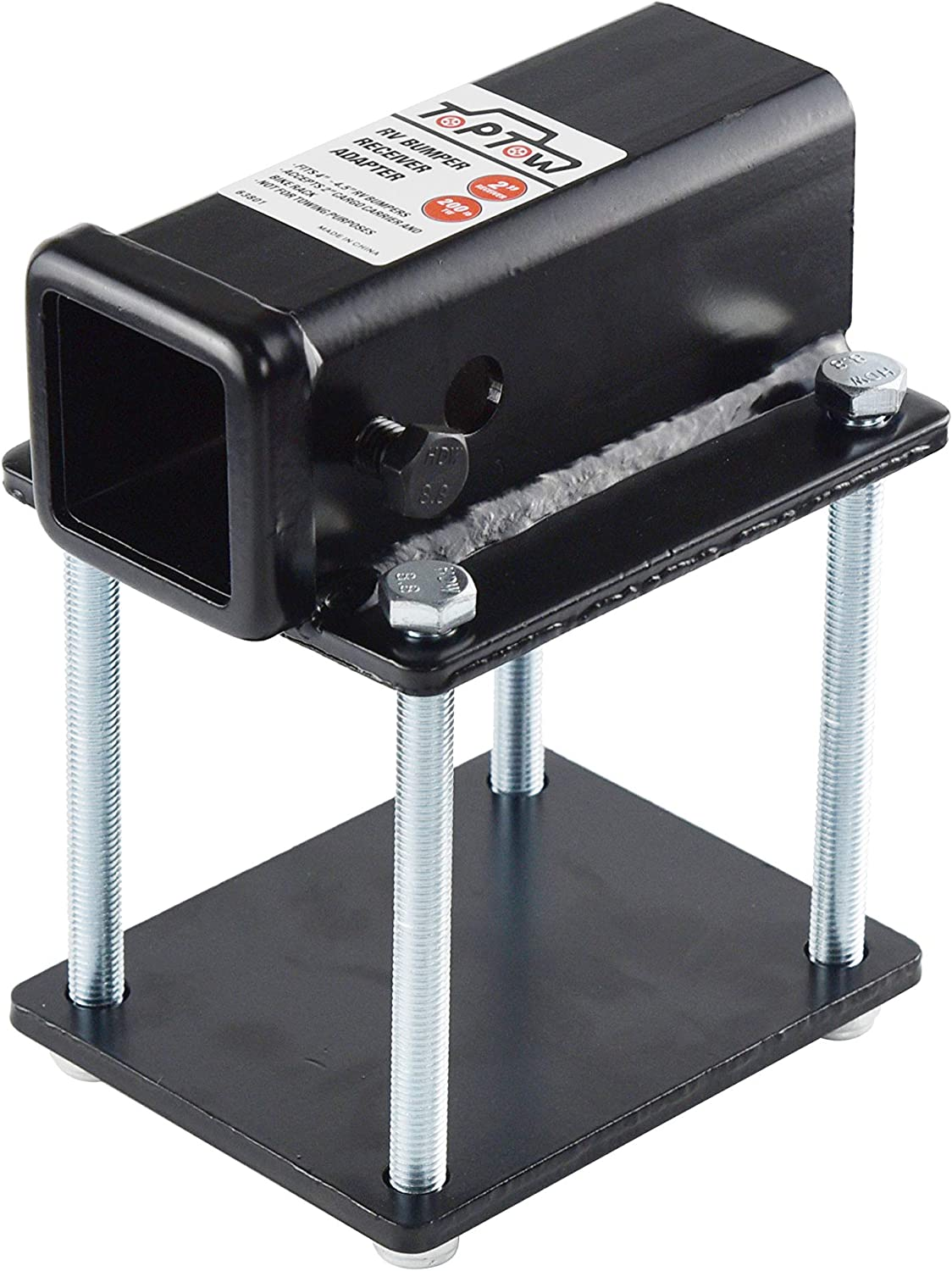 TOPTOW RV Bumper Hitch Receiver 63801 for 4 Inch to 4.5 Inch Beams, 2 Inch Receiver Opening, Fits for Bike Racks, Cargo Carriers Camper-On image number 5