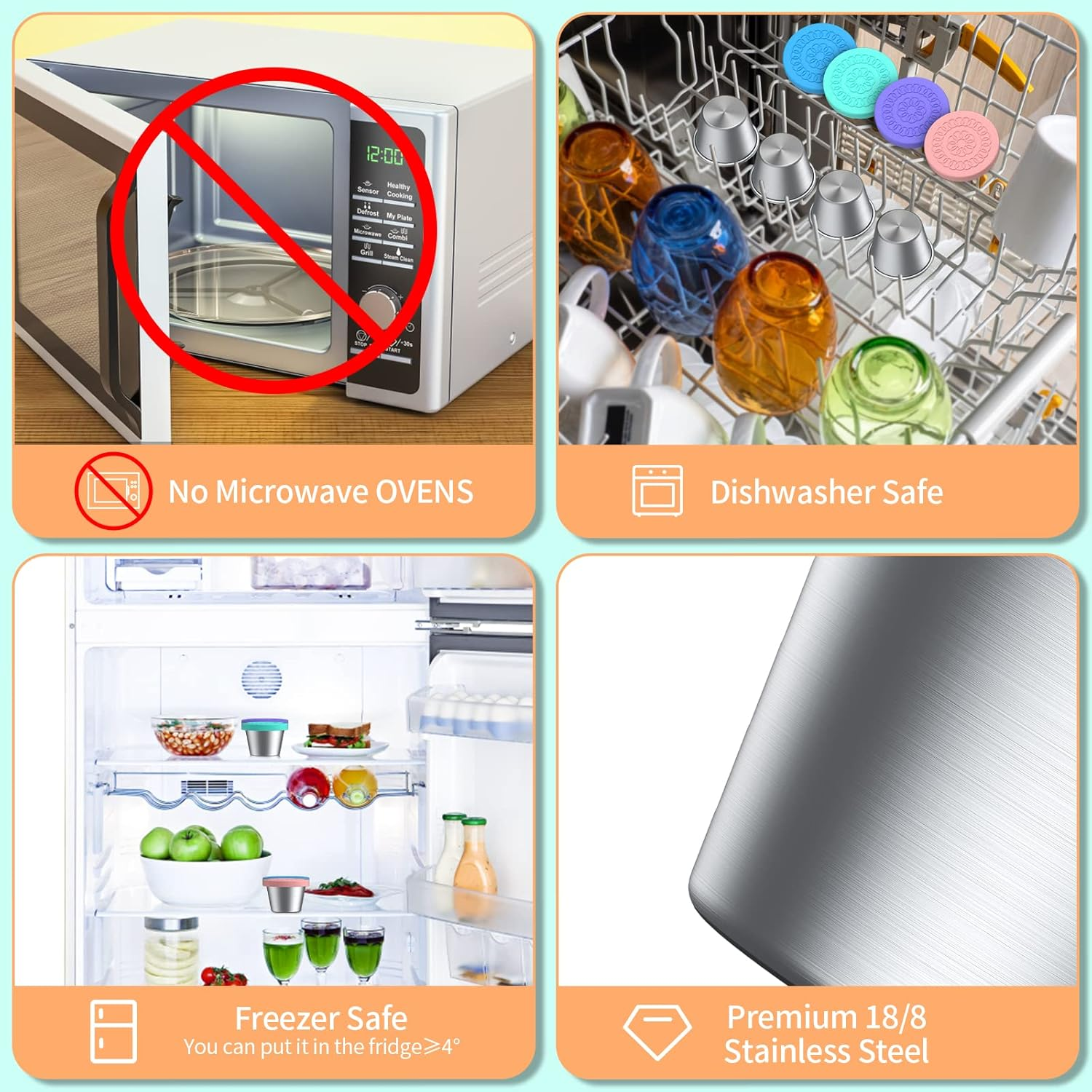 Salad Dressing Container to Go, 2.4 Oz/70Ml Snack Lunch Containers for Kids Lunch, 4 Pack Small Condiment Containers with Leakproof Lids, Reusable Sauce Cups for Kitchen School Picnic Travel,No BPA. image number 4