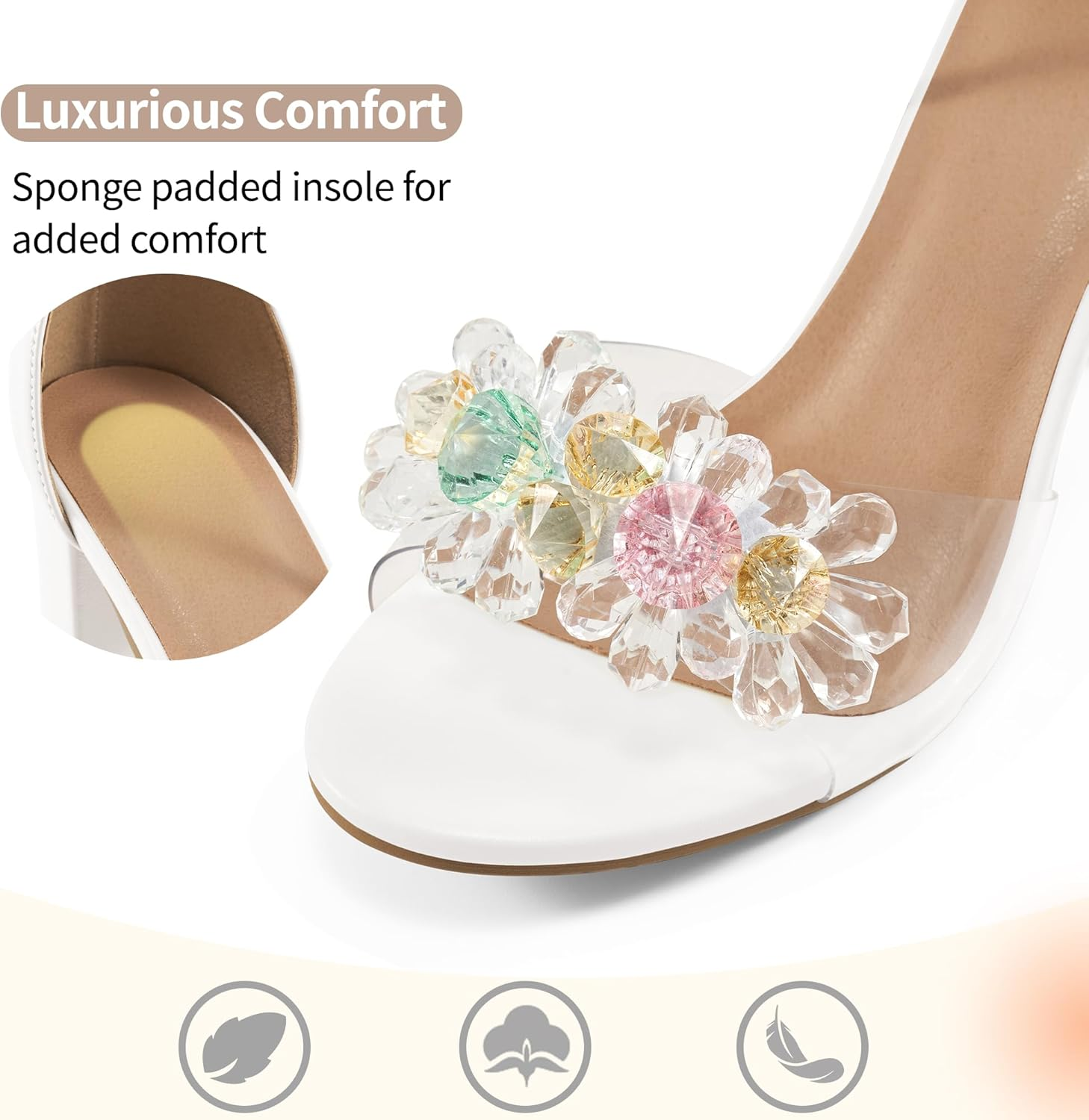 Aomigoct Chunky Heels for Women Wedding: Black 8 Dressy Comfortable High Heeled Sandals for Fashion Bridal with Crystal Decor image number 3