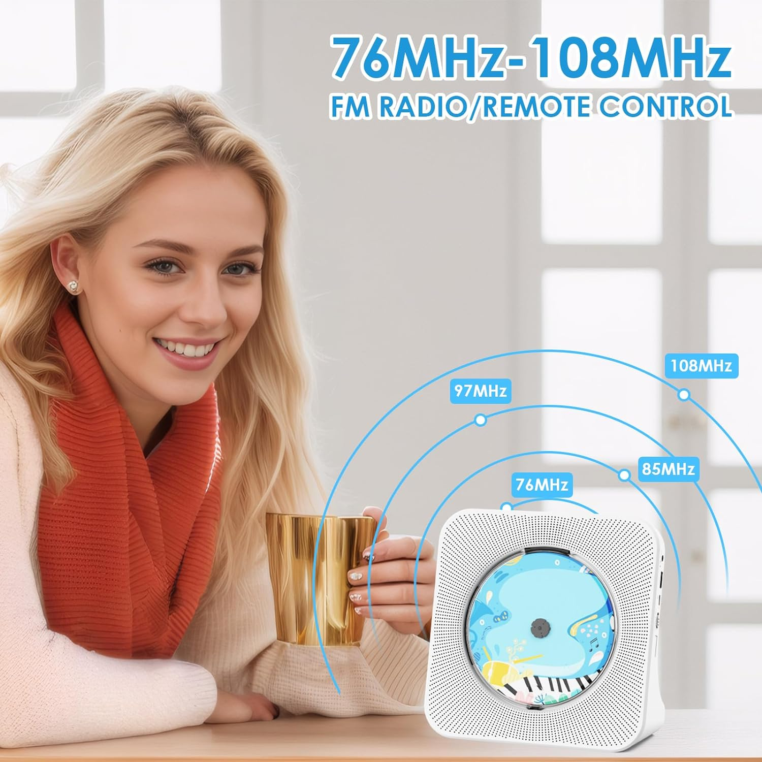 Qoosea CD Player Bluetooth Desktop CD Player with Speakers Portable CD Players for Home Kpop CD Player Bluetooth Receiver and Transmitter with LED Screen AUX Port FM Radio USB Port IR Remote Control image number 5