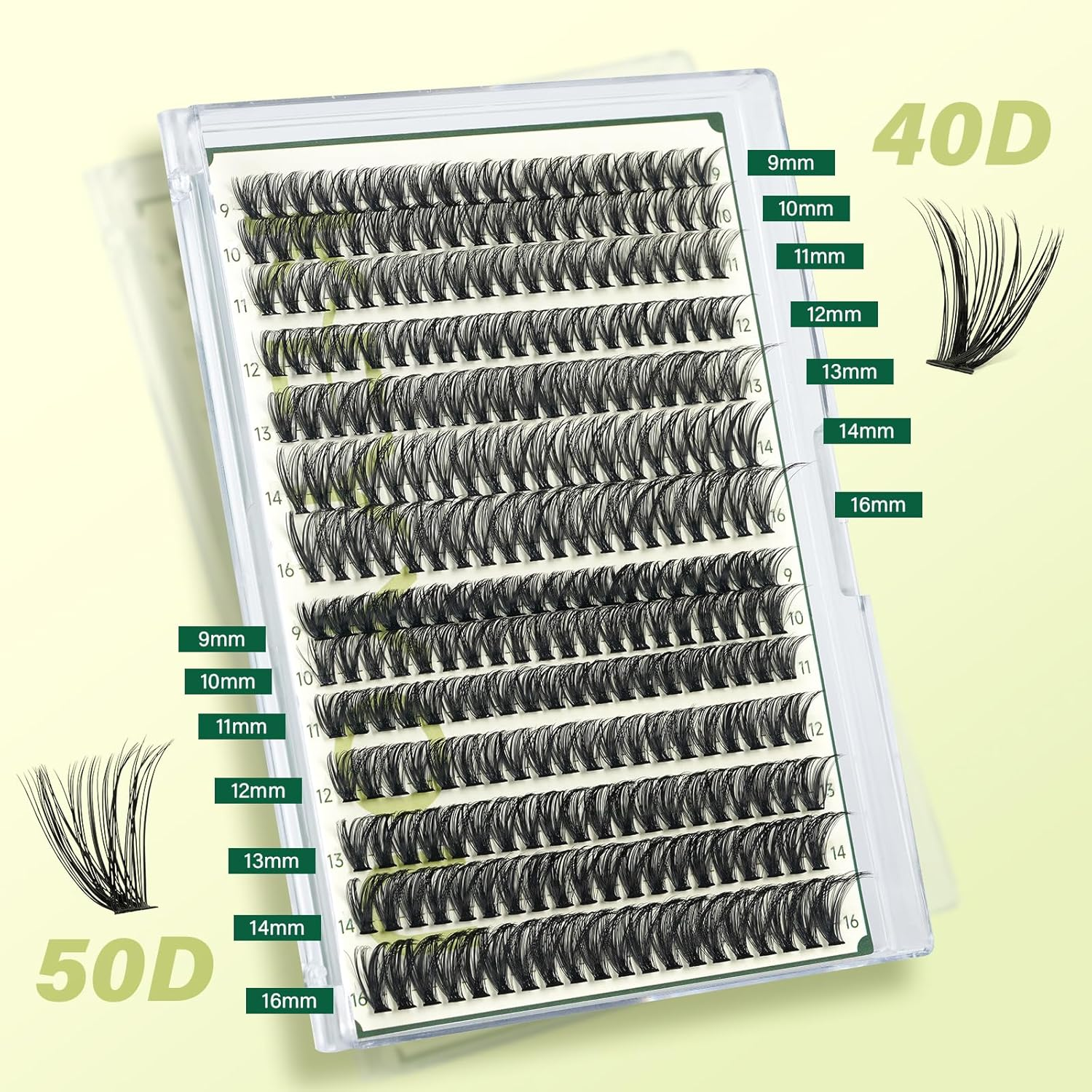 KEYYOU Lash Clusters 280Pcs Individual Lashes 40D+50D D Curl 9-16 MIX DIY Eyelash Extension Soft&Natural Volume Cluster Lashes DIY Lash Extension at Home(40D+50D）
