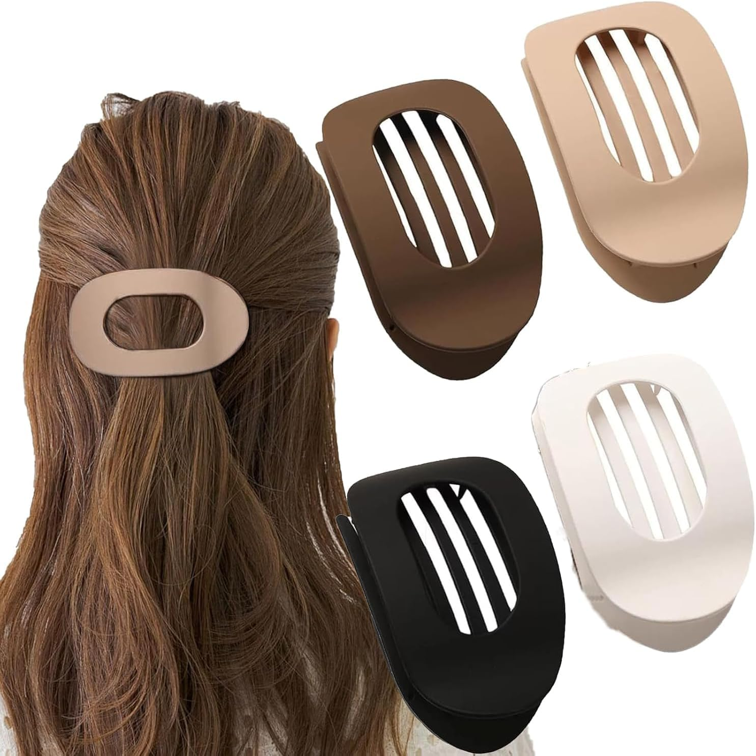Small Flat Claw Clips for Women, Stylish Flat Hair Clips for Women, Strong Hold for Thick & Fine Hair | Non-Slip for Secure, Comfortable All-Day Wear-Tortoise Design (4PCS-A)