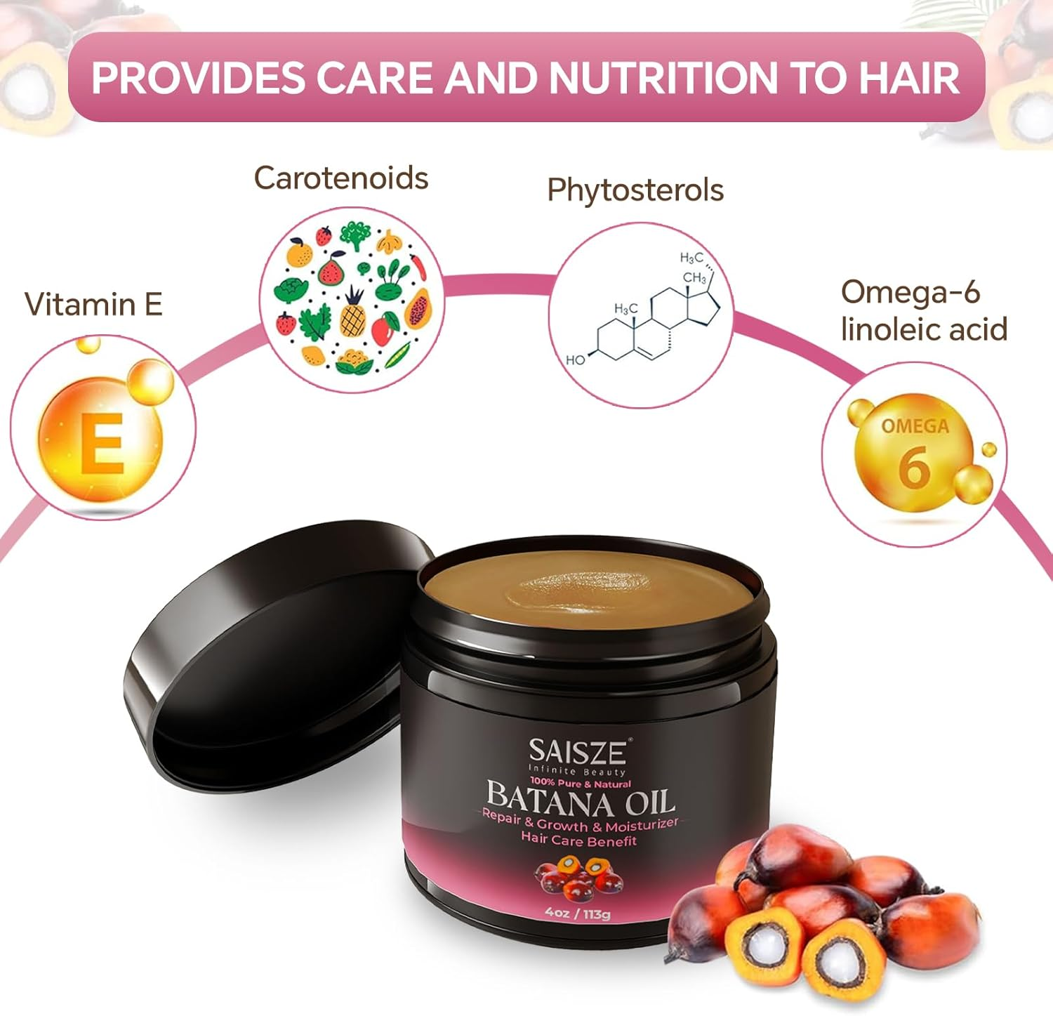 SAISZE Batana Oil for Hair Care, 100% Raw Hair Oil for All Hair Tpyes, Dr Sebi Batana Oil from Honduras, Moisturizer, Smoothing, and Enhancing Thickness for Women and Men, 4Oz image number 1