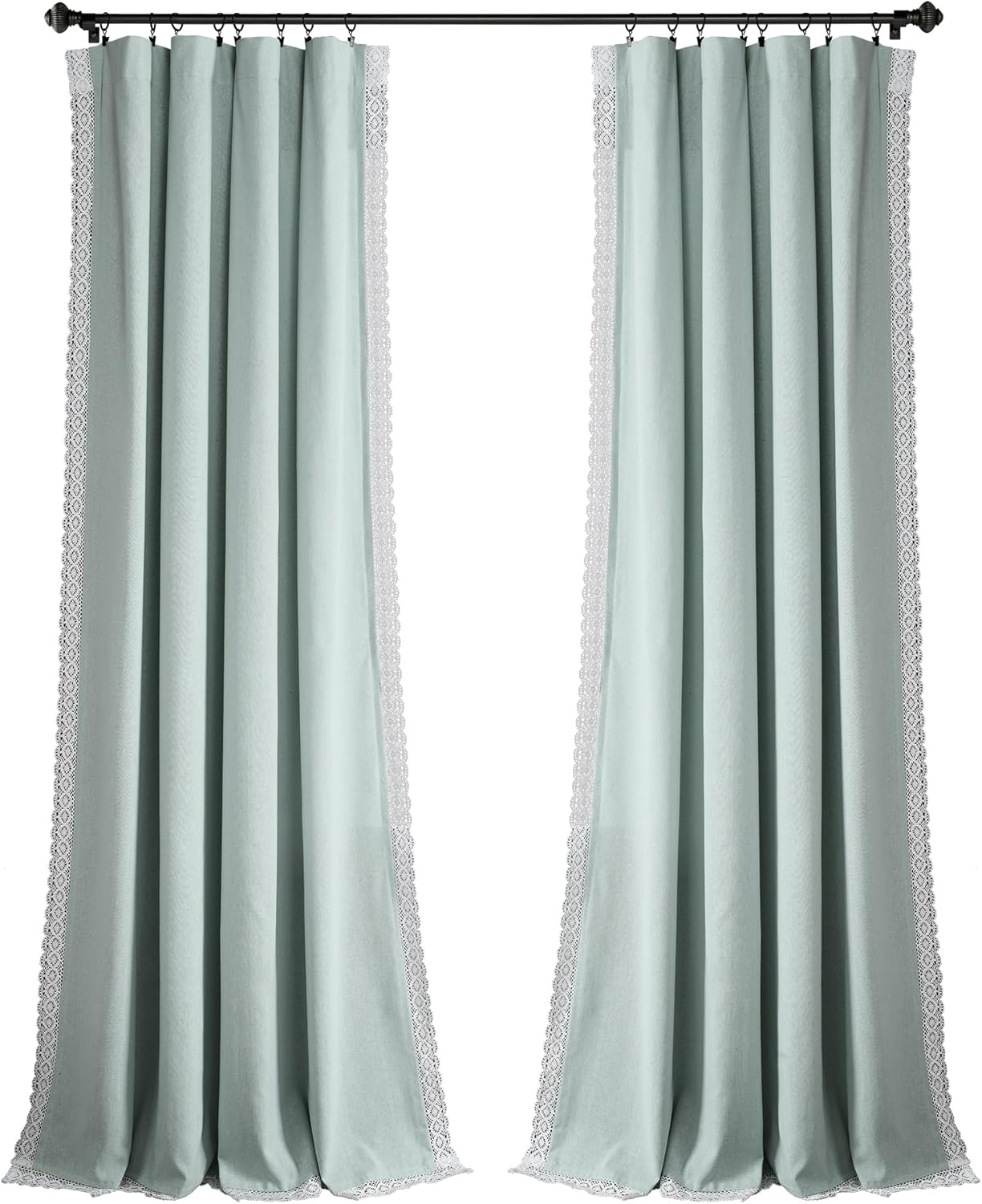 Lush Decor Rosalie Light Filtering Window Curtain Panel Set- Pair- Vintage Farmhouse & French Country Style Curtains - Timeless Dreamy Drape - Romantic Lace Trim - 54" W X 84" L, Blue image number 4