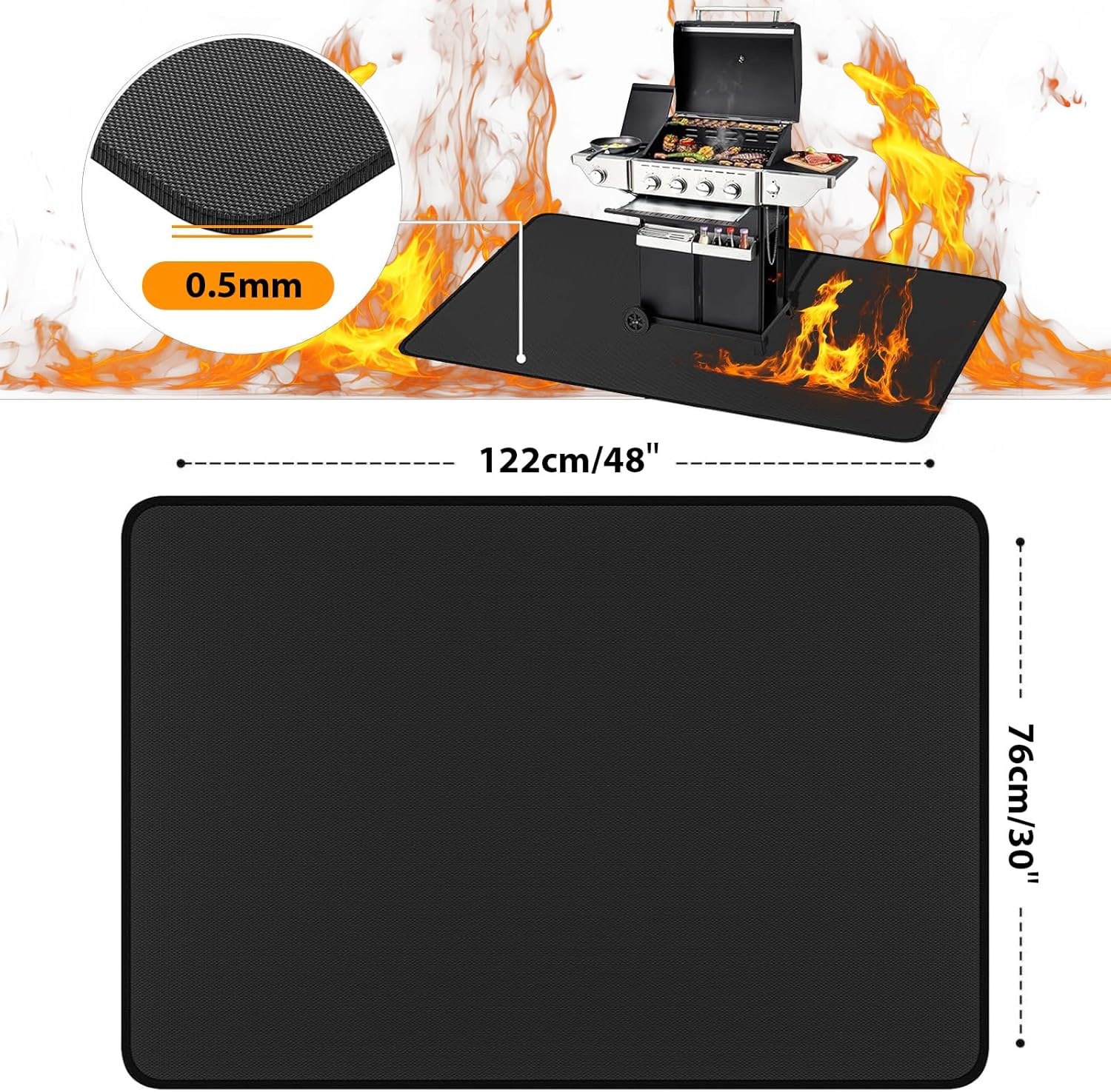 Large under Grill Mat, Double-Sided Fireproof BBQ Mat for Outdoor Charcoal, Flat Top, Smokers, Gas Grills, Oil-Proof Waterproof BBQ Protective Mats for Decks and Patios, 122 * 76 Cm image number 2