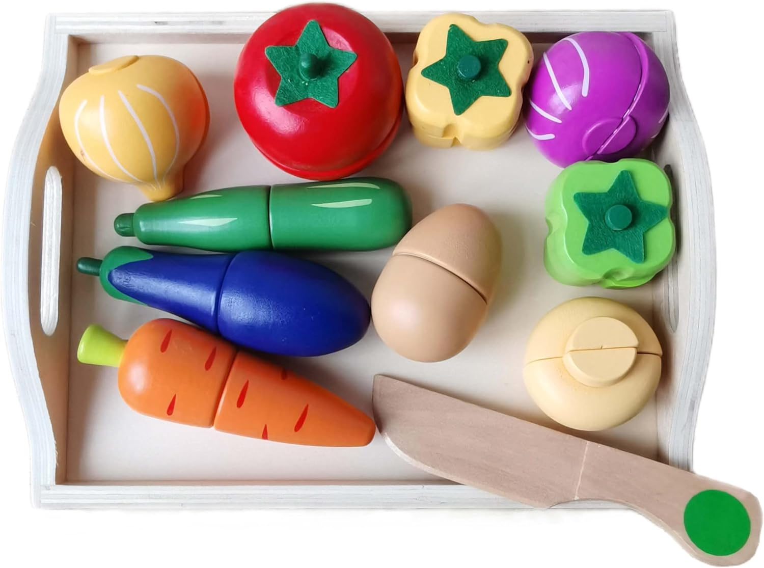 BEACENOV Wooden Play Food Toy for Toddler,Kids Kitchen Play Food Set,Play Kitchen Accessories,Pretend Play Toy Food Set,Toddler Montessori Educational Toy for Boys Girls Gift,Cutting Fruits Vegetables image number 1