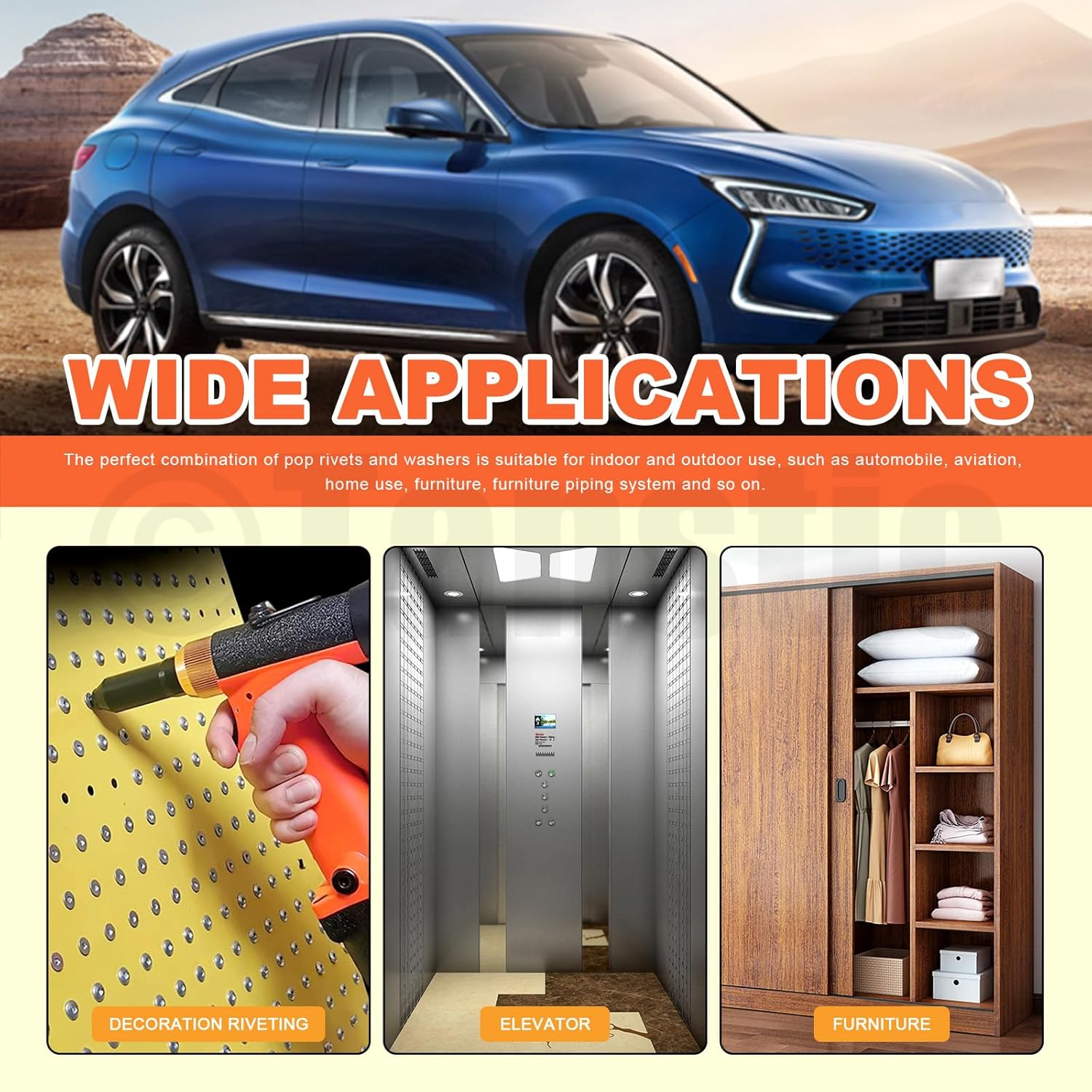 Fanstic 560Pcs Black Aluminum Pop Rivets Kit, 8 Size Blind Rivet Fasteners with 3 Size Backup Washers Assortment Kit for Aviation Automobile Furniture Use image number 5