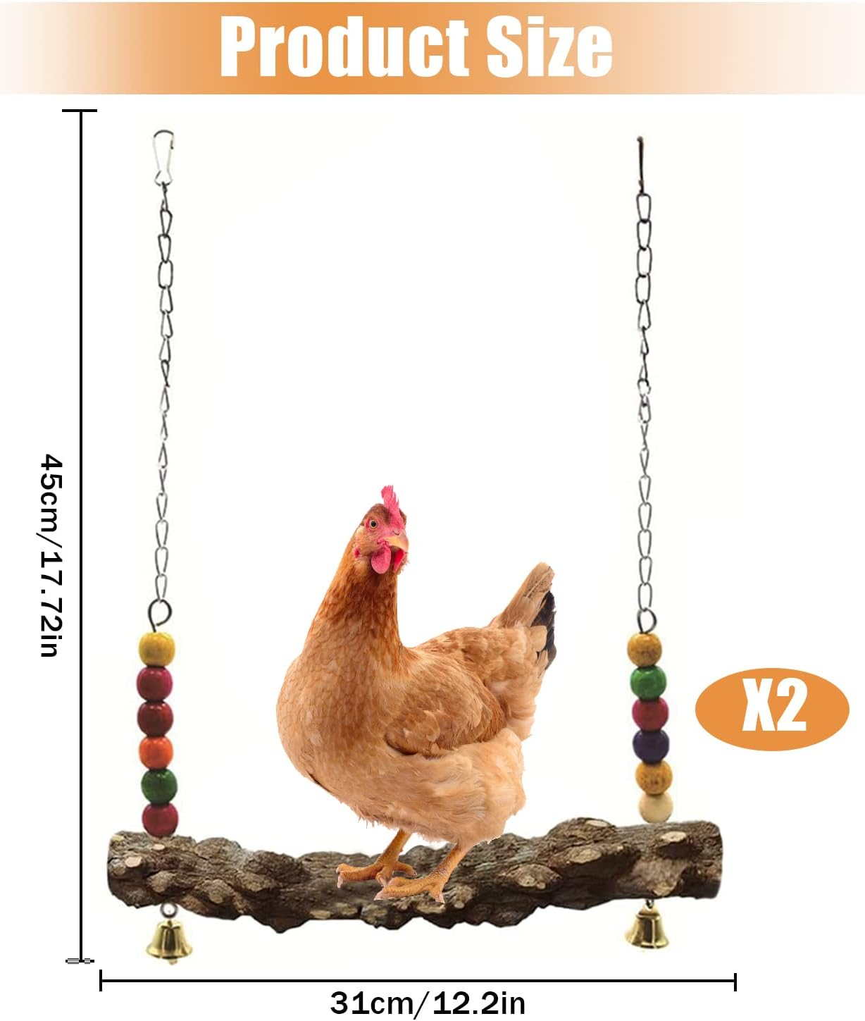 Chicken Bird Swing,Chicken Perch,Natural Wooden Swing Toys,Wood Stand for Chick,Safe and Relief of Stress,Chicken Coop Accessories,Coop Swing for Chicken Bird,Parrot,Hens (2Pcs) - 3Pcs image number 2