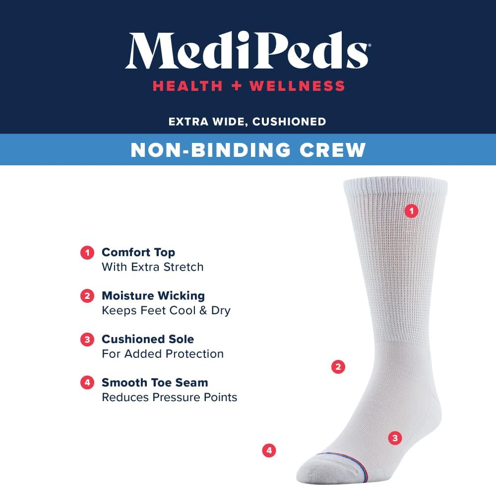 Medipeds Women&rsquo;S Extra Wide Non-Binding Top Crew Socks with COOLMAX Fiber, Multipairs