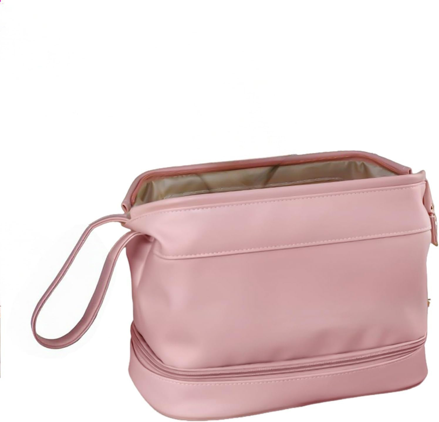 JZS Large Capacity Makeup Bag Ladies Cosmetic Bag Travel Bag with Compartments Portable PU Leather Travel Makeup Bag with Handle Pink