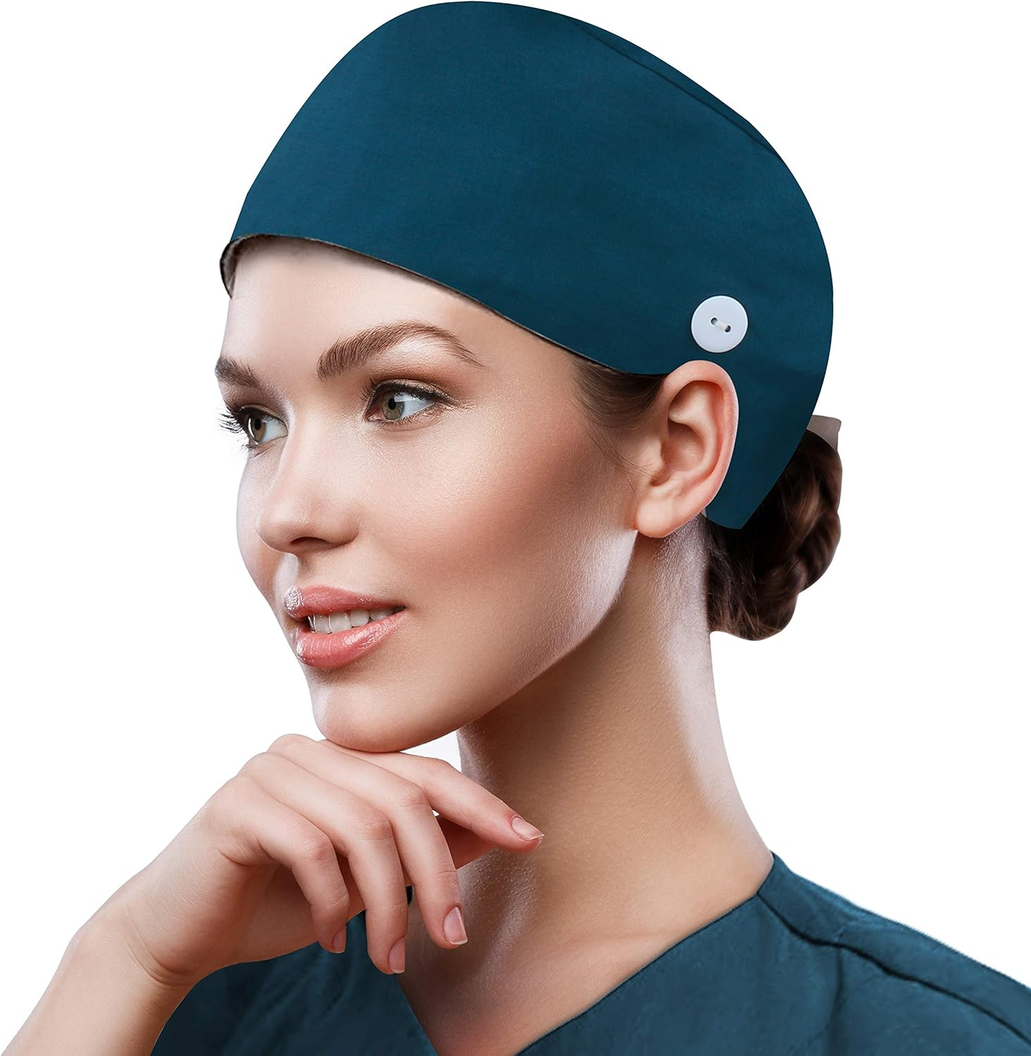 QBA Adjustable Working Cap with Button, Cotton Working Hat Sweatband, Elastic Bandage Tie Back Hats for Women & Men, One Size