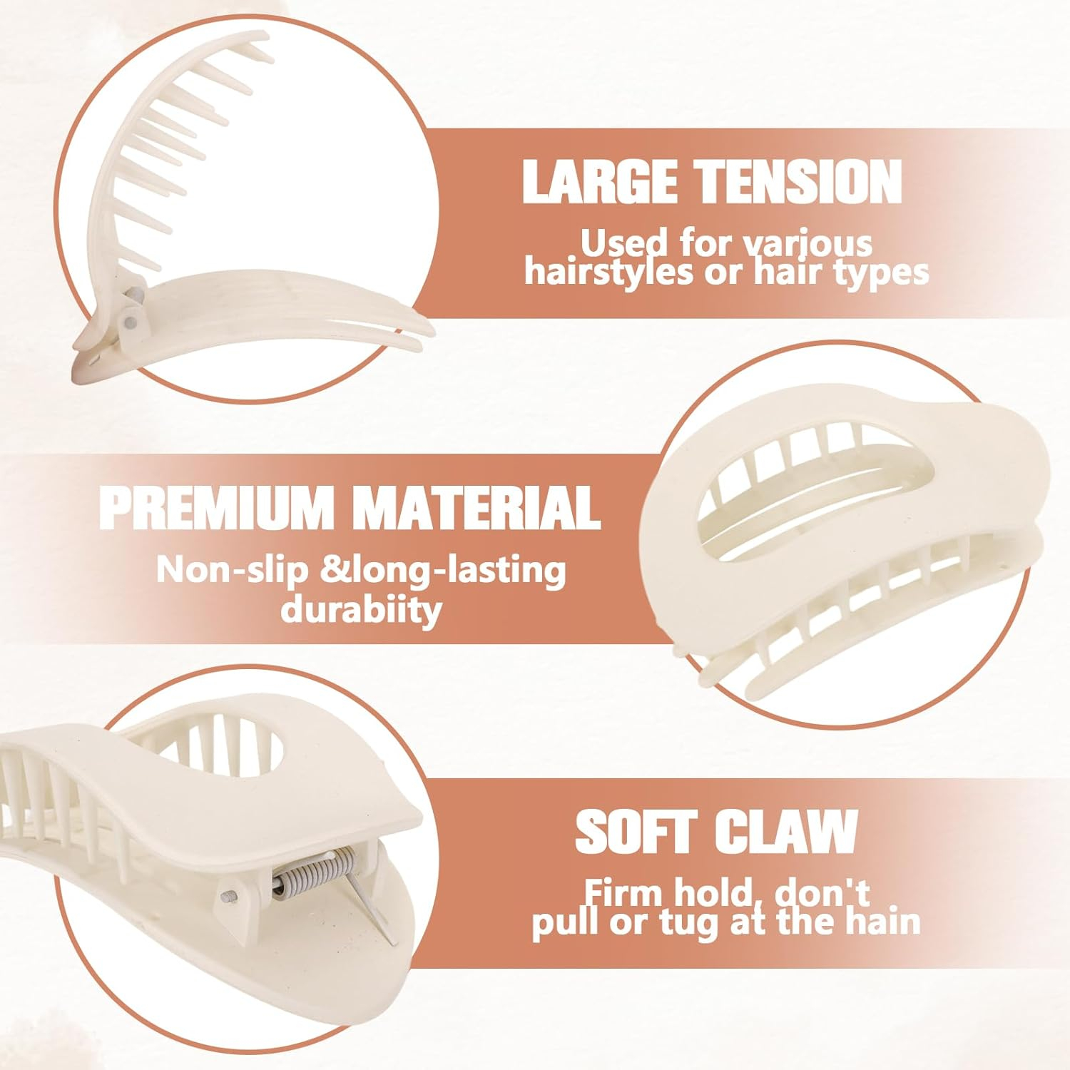 6 Pack Flat Claw Clip Medium round Hair Clip for Thick and Thin Hair image number 3