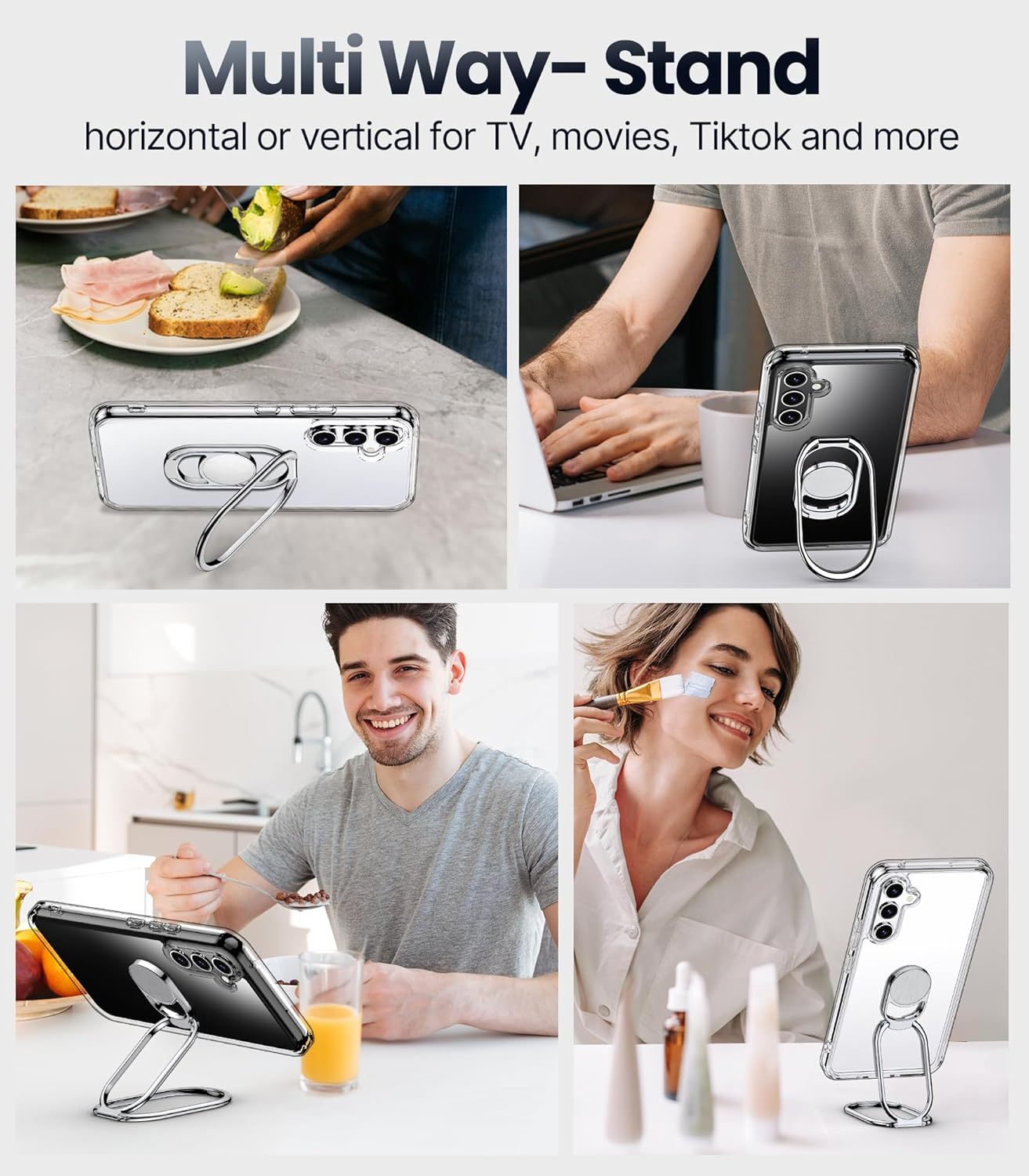 SHIELDS up Galaxy S24 plus Case with Stand, Clear with Double Ring Holder [Adjustable & Foldable] Shockproof Protective Cover for Samsung Galaxy S24 Plus