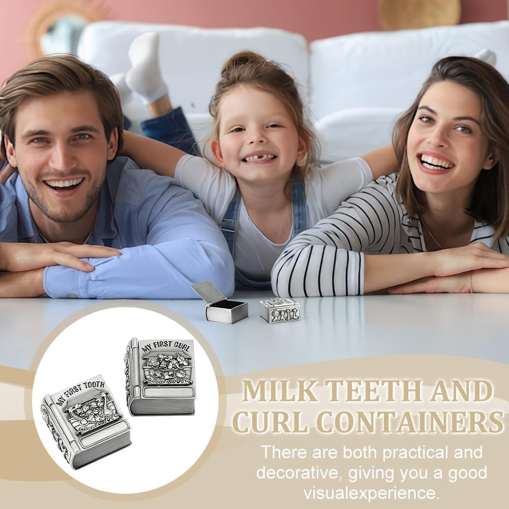 FINGERINSPIRE 2Pcs My First Curl and My First Tooth Keepsake Box Antique Silver Tooth Collection Organizer Holder My First Curl and Tooth Keepsake Box Set for Babies to Keep the Childhood Memory - Elephant Shape image number 7