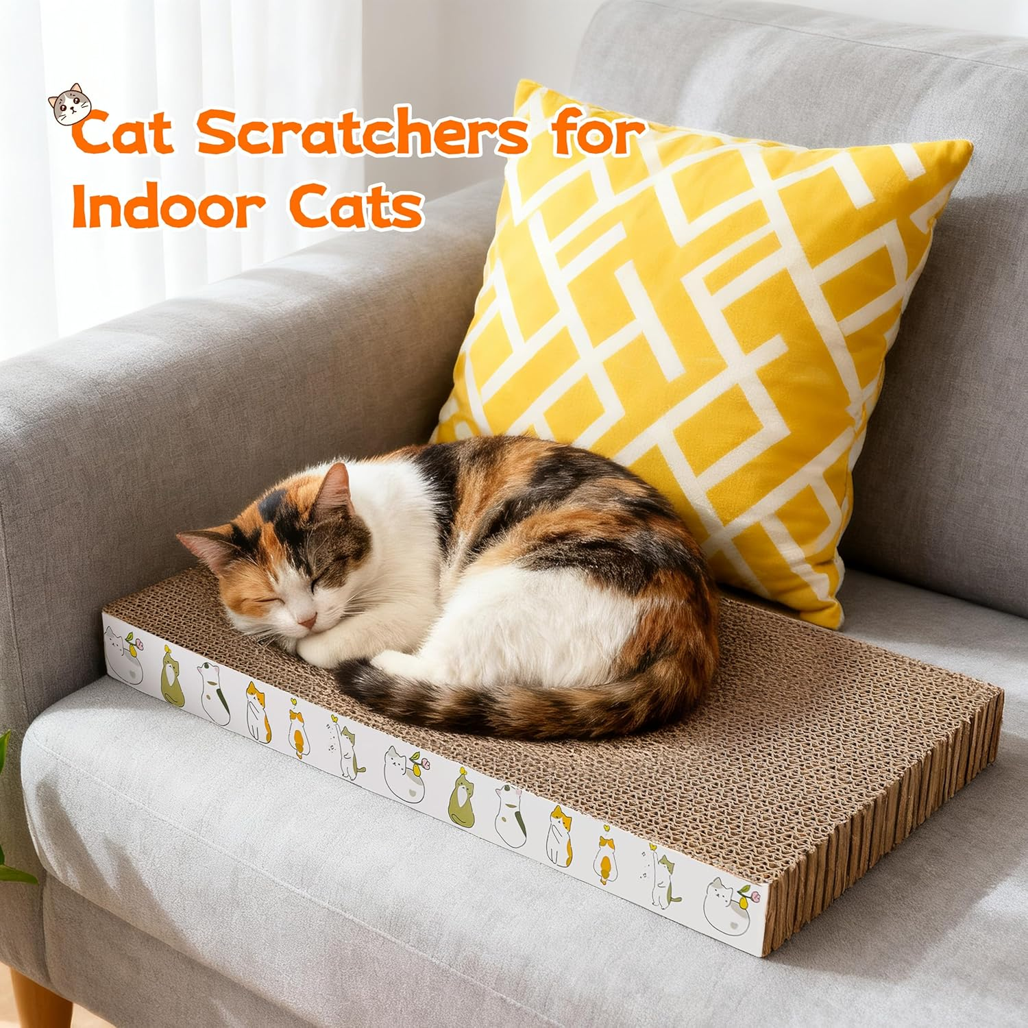 Patiencet Cat Scratching Board 4 Pack, Cardboard Cat Scratcher with Catnips, Flat Double-Sided Cat Scratch Pad for Indoor Small Medium Cats Kittens image number 2