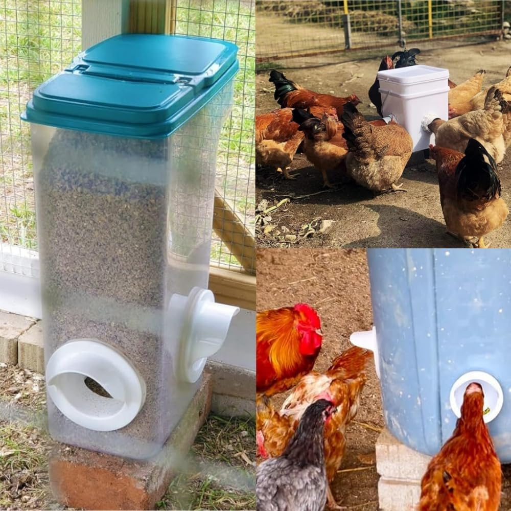 GYWHOOFT DIY Chicken Feeder Kit,6 Pack DIY No Waste Chicken Feeder Kit,6 Ports with Rodent Proof Covers,Automatic Poultry Feeder for Buckets, Barrels, Bins, Troughs image number 2