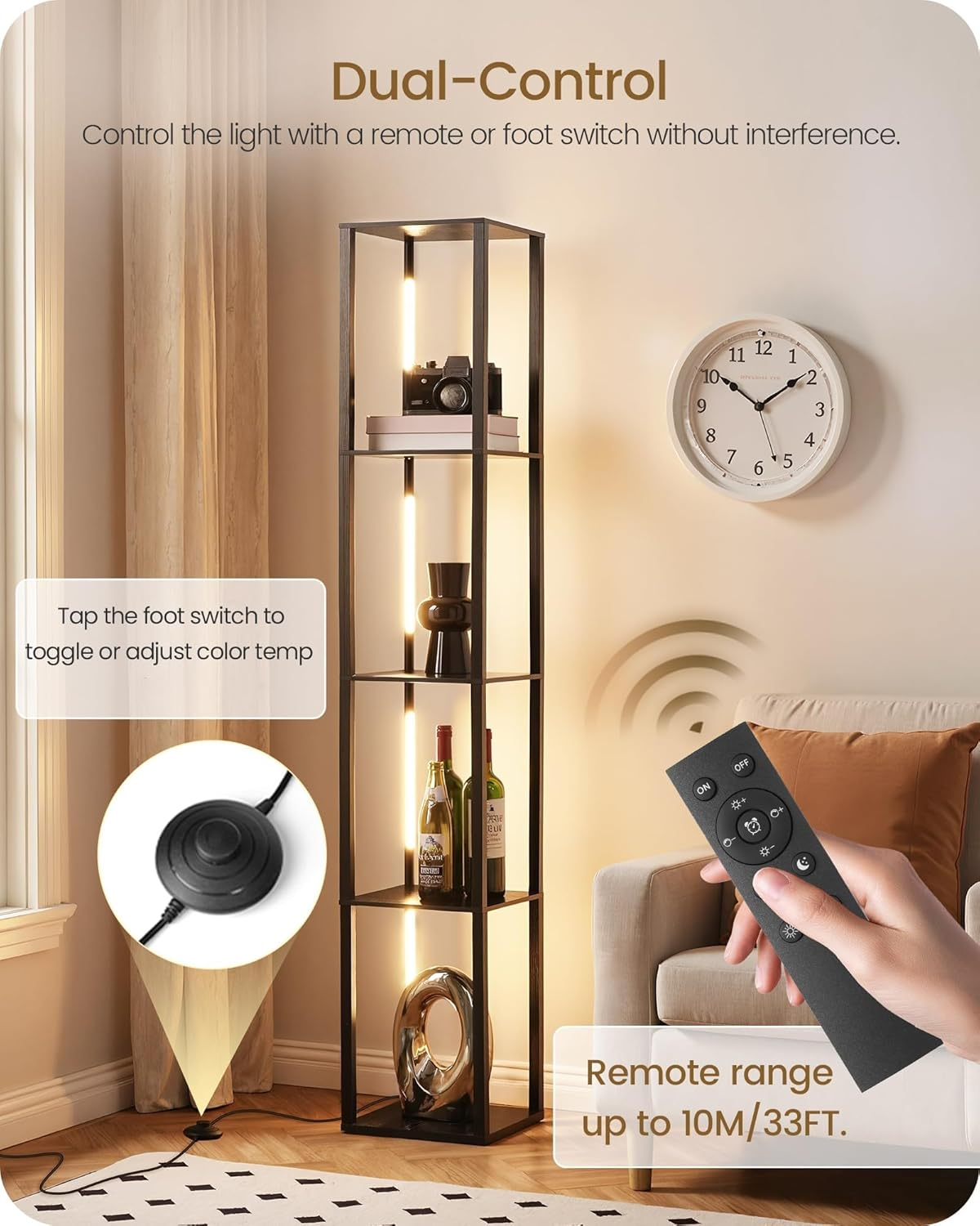 LED Floor Lamp with Shelves, Modern Corner Shelf with Light, LED Floor Lamp with Remote for Living Room, Stepless Dimmable Standing Tall Light for Bedroom, Office image number 2