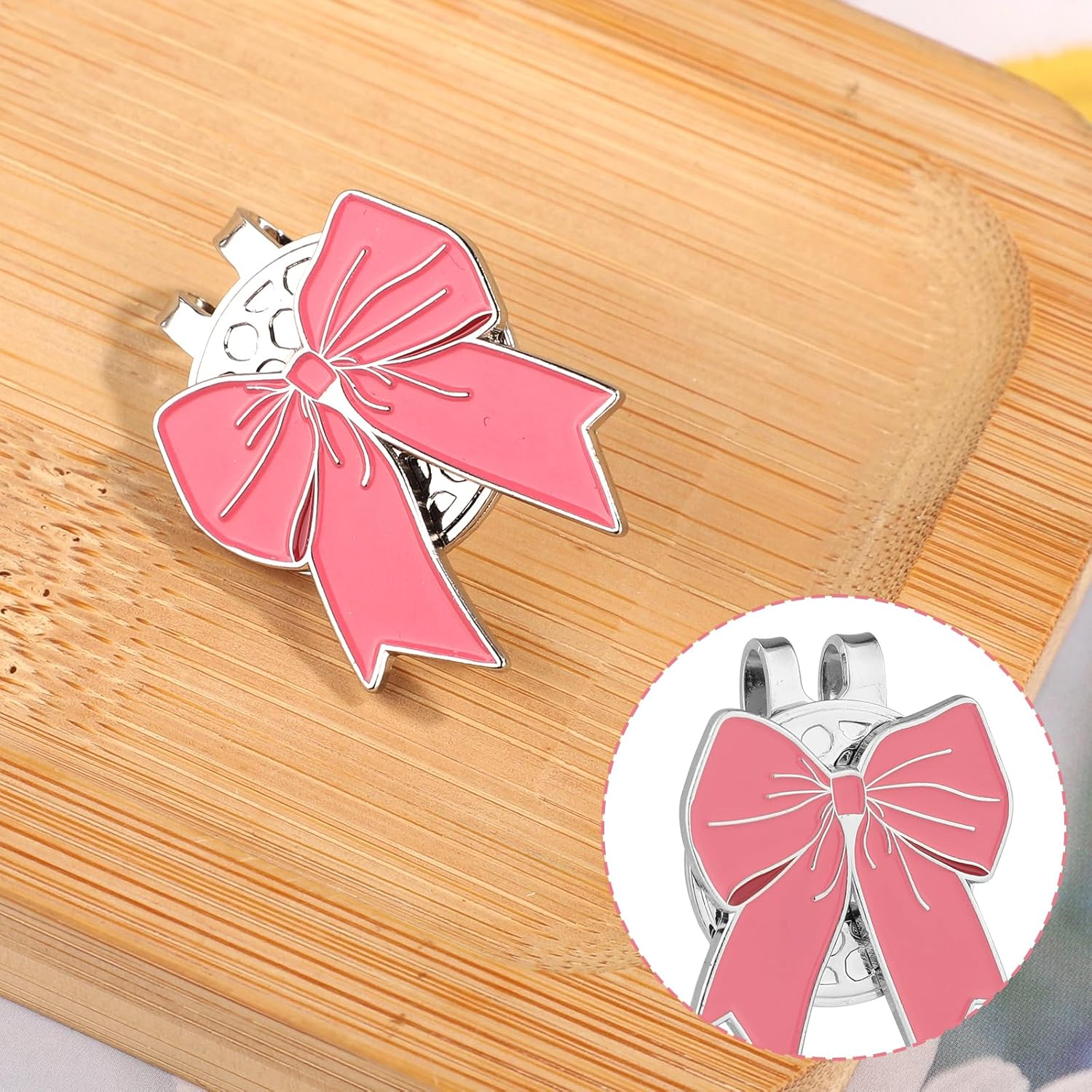 Golf Ball Marker Hat Clip, Pink Bow Shape Golf Hat Clip Strong Magnetic Golf Ball Marker Accessories for Men Women Golfer Gifts image number 4