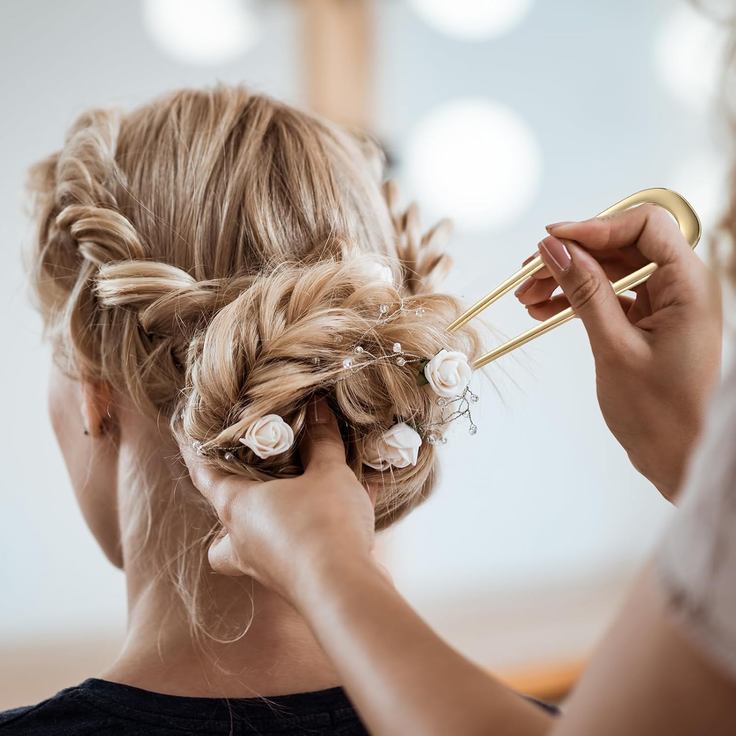 AOZUO 3 Pcs French Hair Pin, 5.5 Inch U-Shaped Large Hair Pins Metal Hair Stick 2 Prong Sticks Vintage French Twist Hair Fork Chignons Buns for Women Wedding Updo Hairstyles Top Knots Thick Hair image number 2