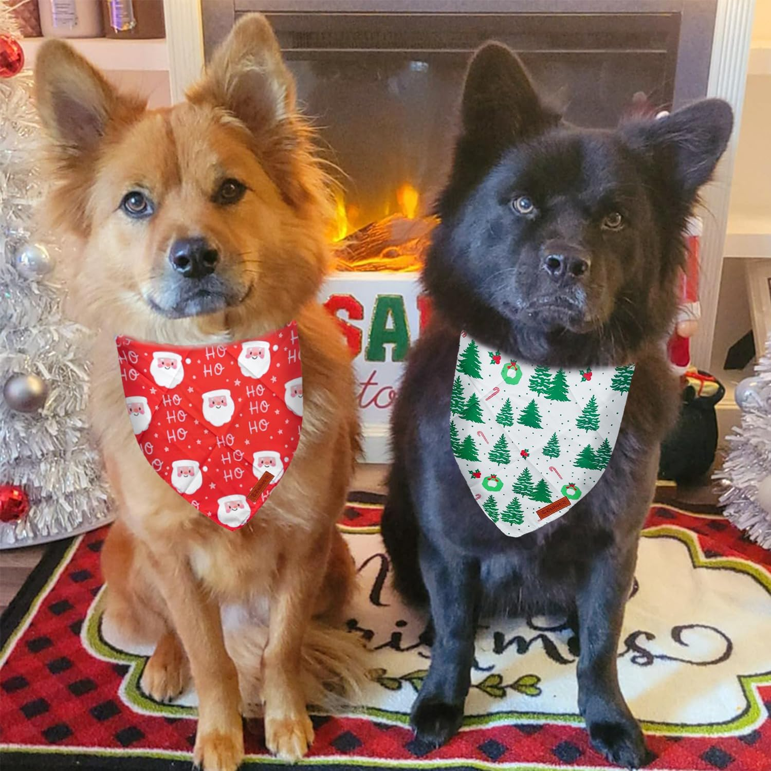 Christmas Dog Bandanas, 3 Pack Christmas Tree and Santa Claus Dog Scarf for Boy and Girl, Premium Durable Fabric, Holiday Bandana for Small Medium Large Dogs image number 2
