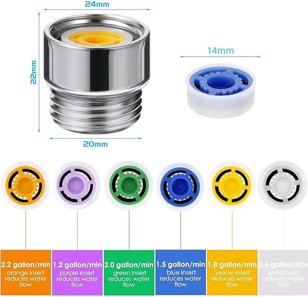 6 Pieces Shower Flow Reducer Limiter Set, Water Flow Saver Adapter, Water Flow Saver Adapter Set for Shower Hotel Bathroom Toilet (1.2/1.5/1.8/2.0/2.2/2.5 GPM) image number 4