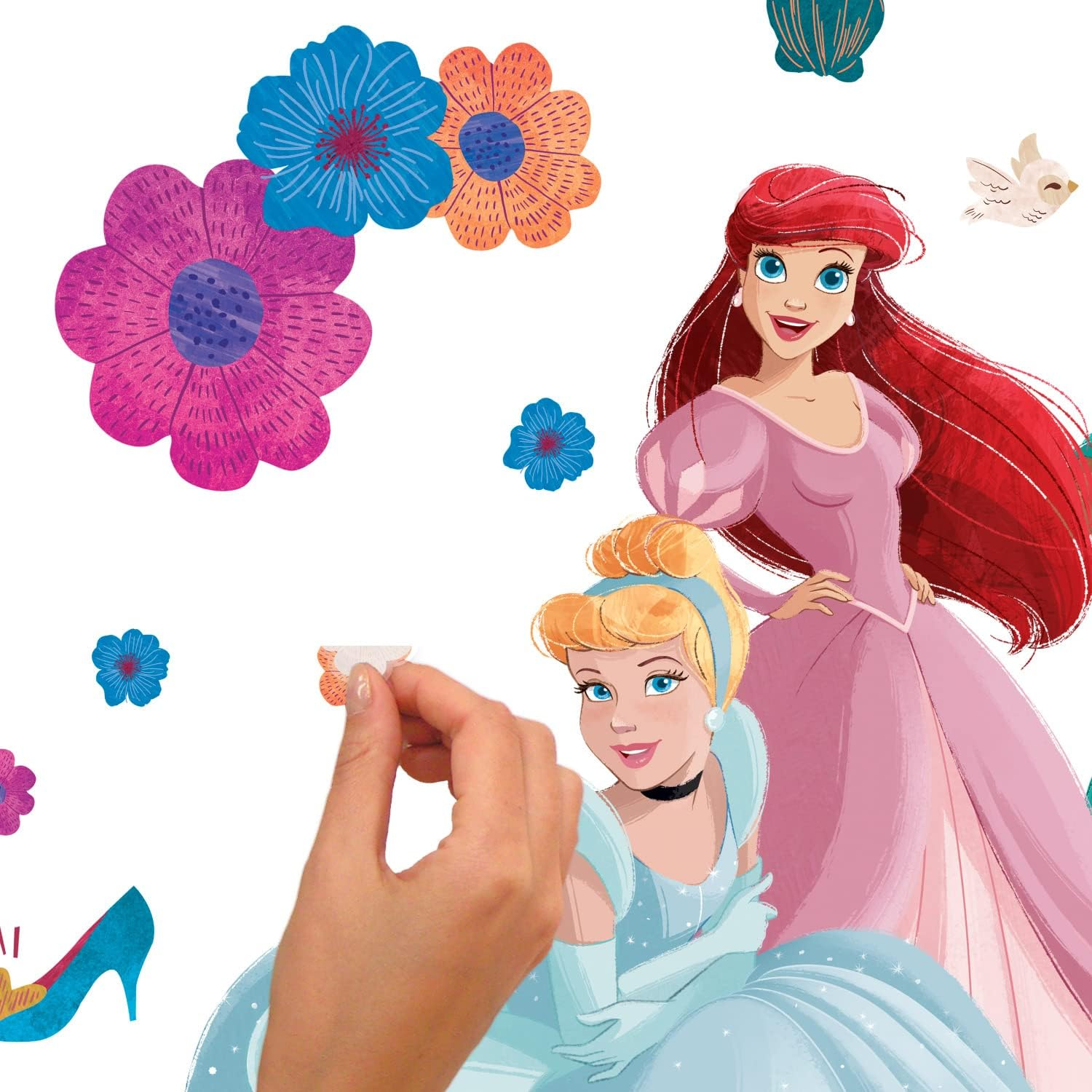 Roommates RMK5330GM Disney Princess Flowers and Friends Giant Peel and Stick Wall Decals, Red, Orange, Yellow, Green, Blue, Purple, Black, Brown, Pink image number 3