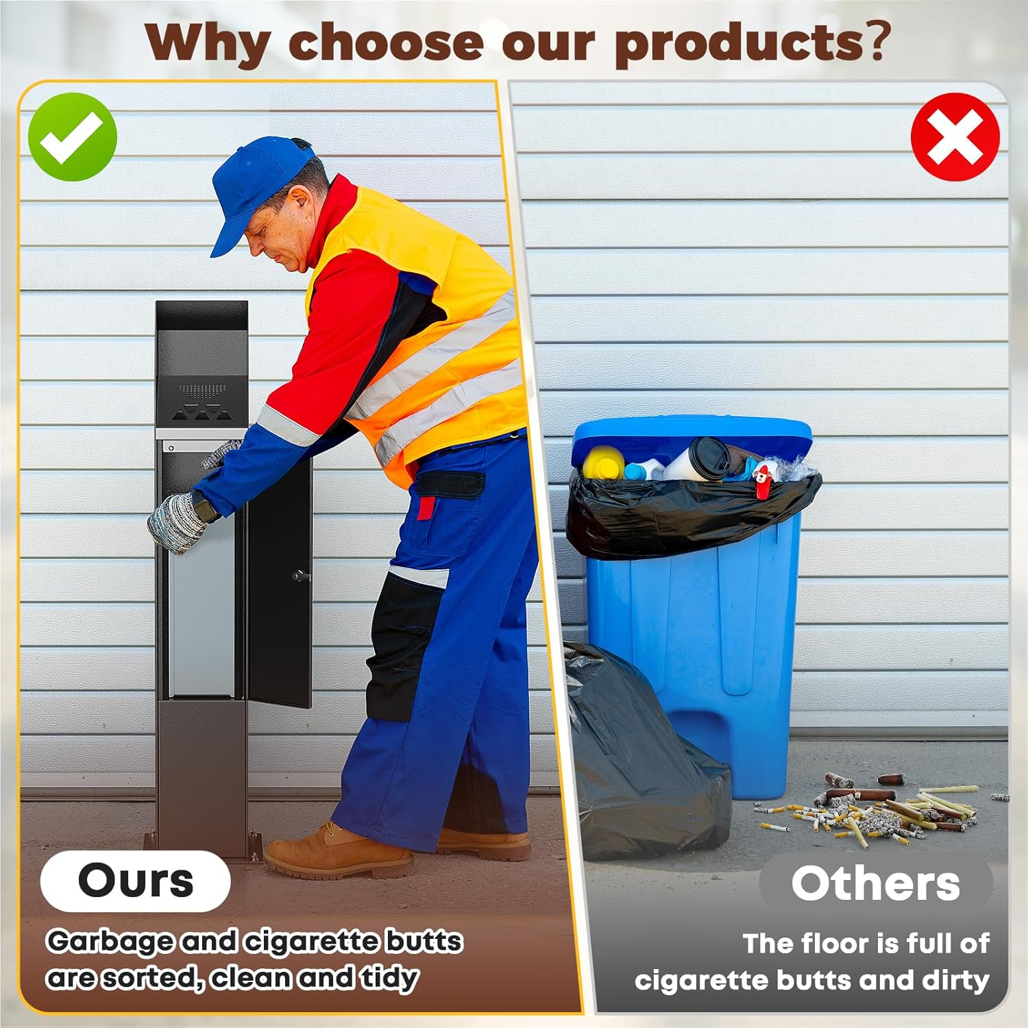 Standing Cigarette Bin,Outdoor Standing Ashtray, Stand up Ashtrays for Outside, Cigarette Ashtray, Smokers Outpost for Use outside of Commercial Office,Restaurants, Bars. image number 6