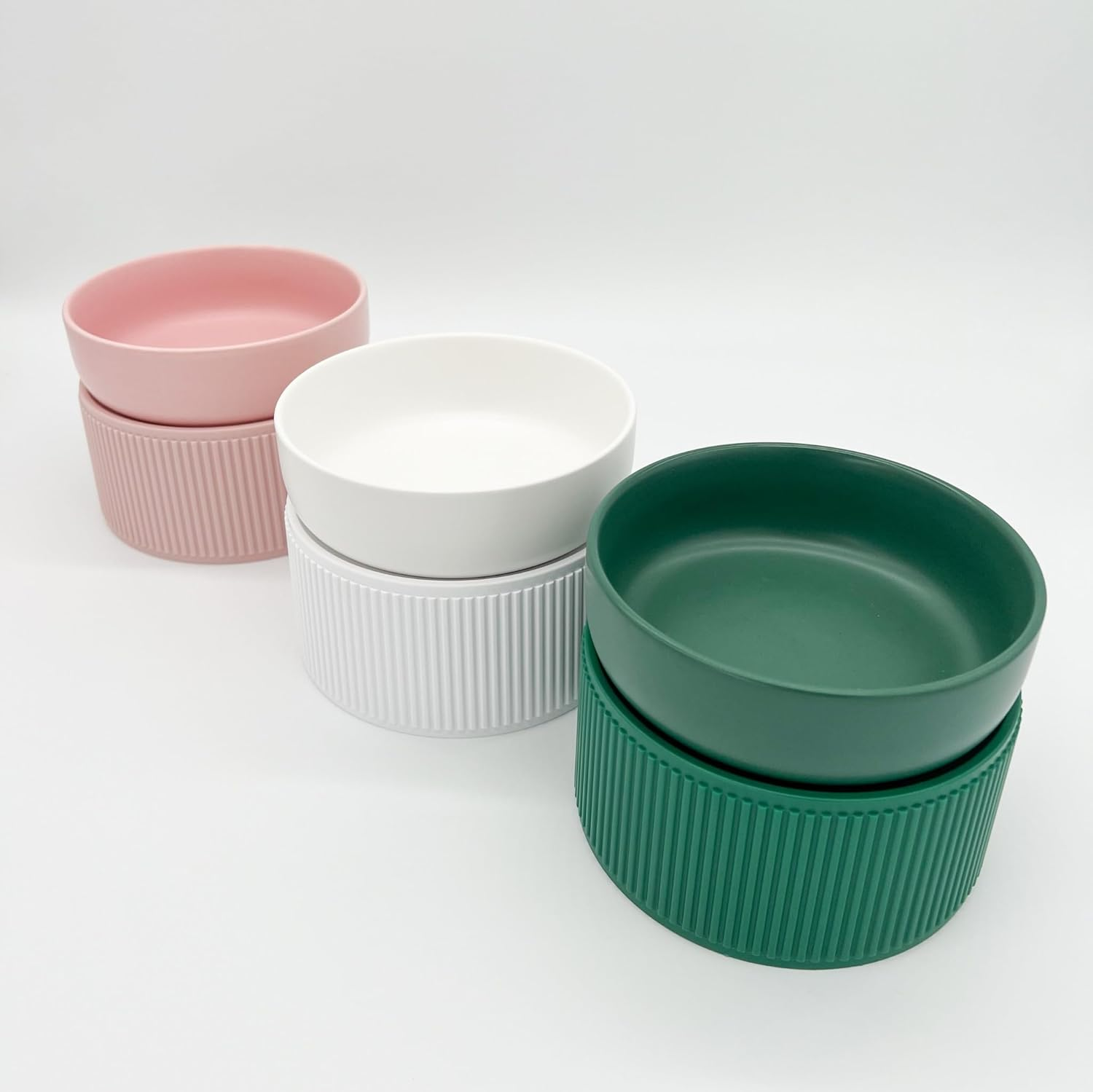 Double Layer Ceramic Dog Feeder with Stand Raised Pet Food Bowl (Pink)