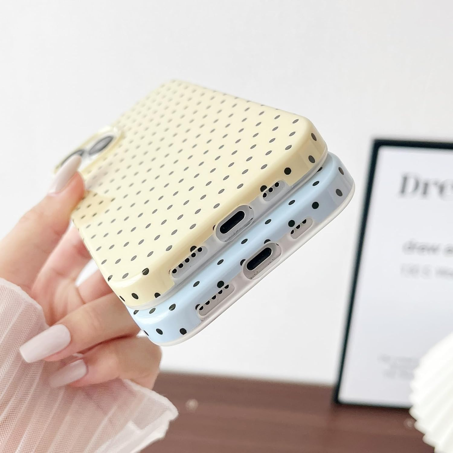 Smobea Iphone 13 Case, Cute Polka Dot Phone Case, Beautiful and Stylish Soft Slim TPU Case Shockproof Cover for Women Girls Yellow