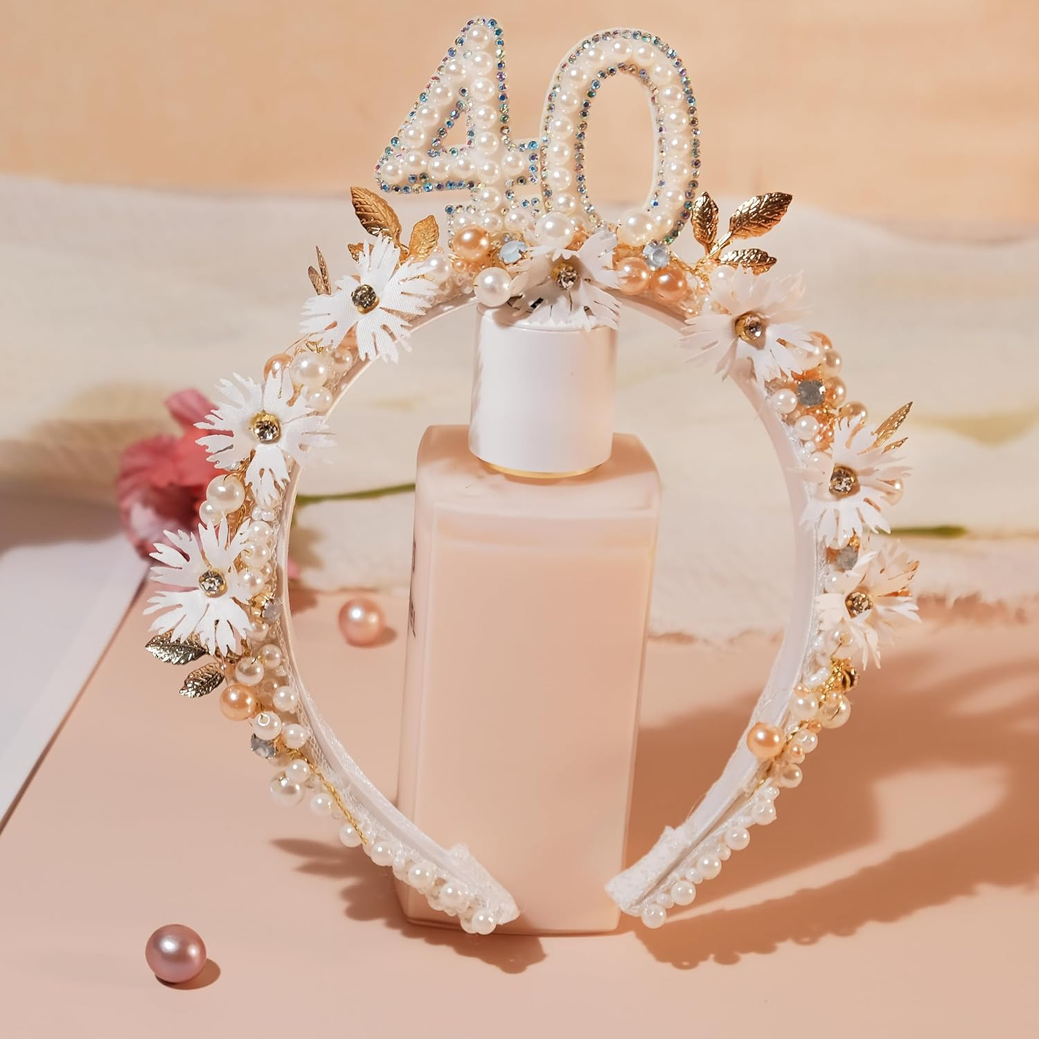 Partyforu 40Th Birthday Headband for Women, Handmade 40Th Birthday Headband with Beads for Fabulous Party, Photo Prop, Happy Gift image number 4